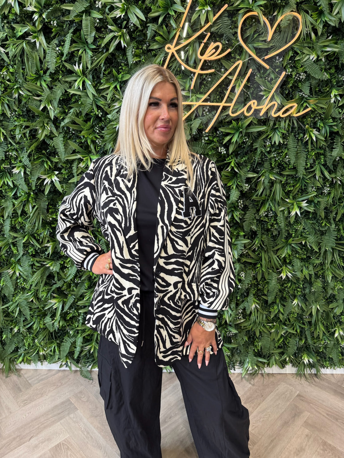 Blazer zebraprint met bies zwart/wit