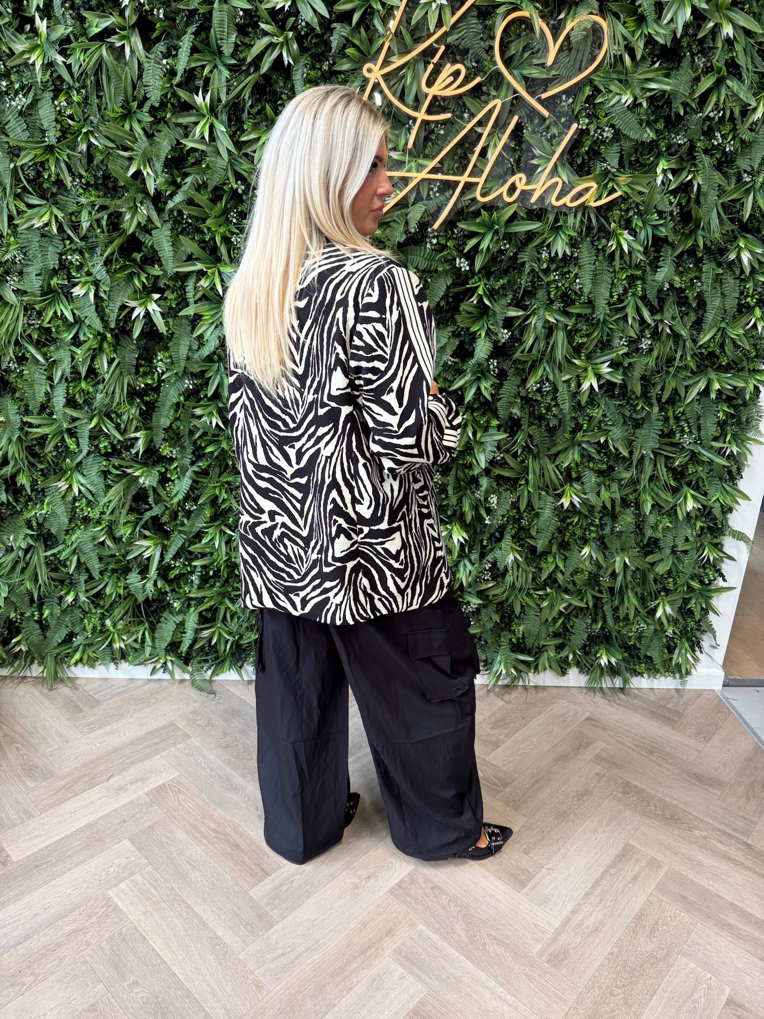 Blazer zebraprint met bies zwart/wit