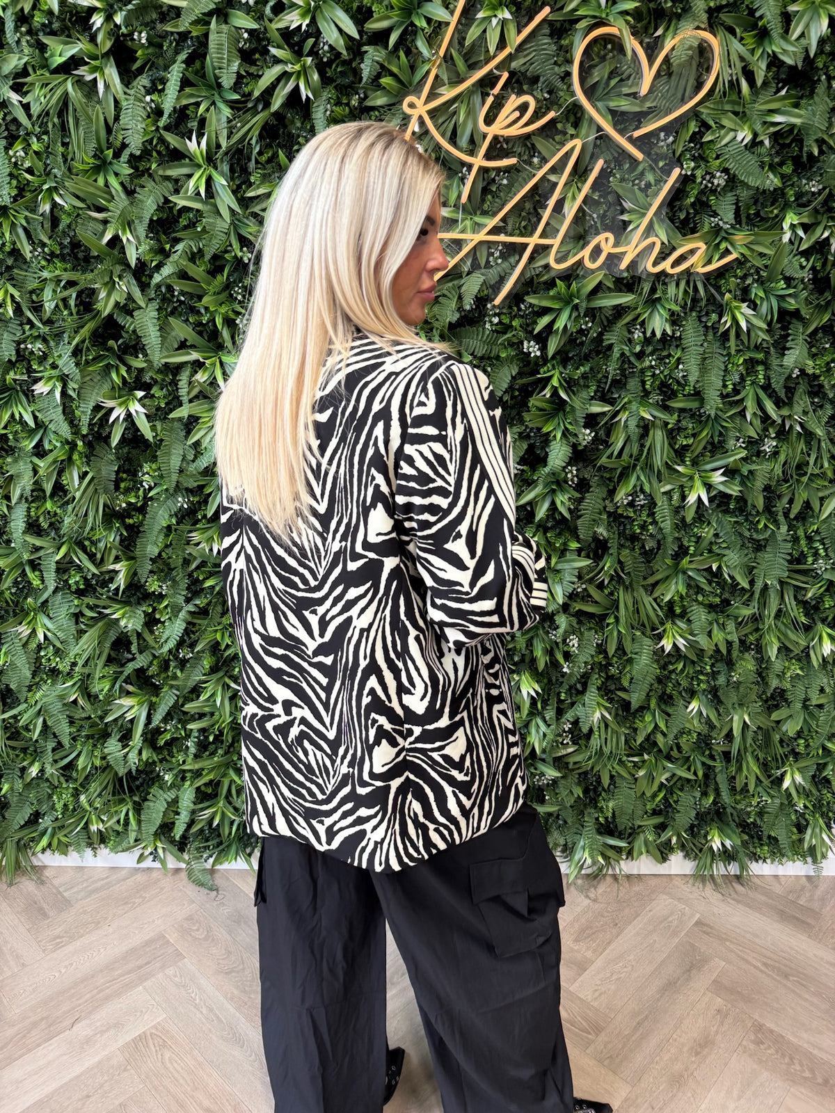 Blazer zebraprint met bies zwart/wit