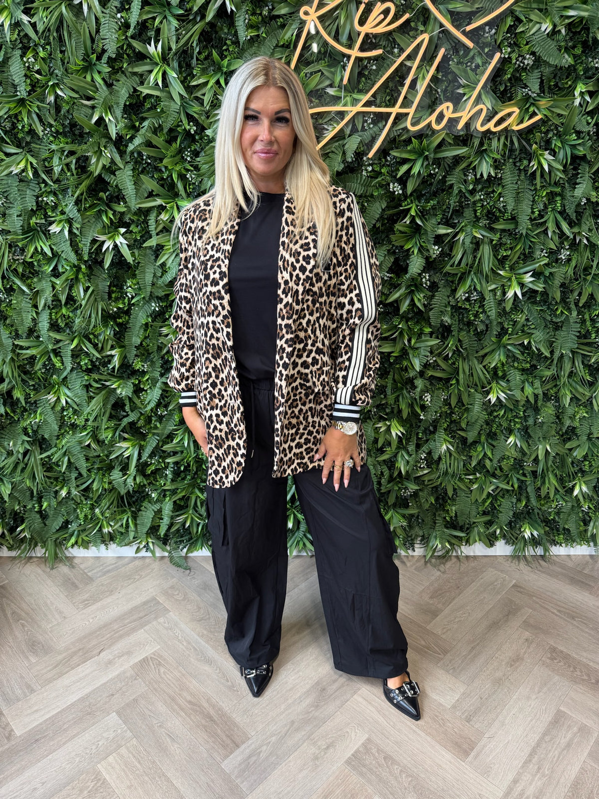 Blazer panterprint met bies camel