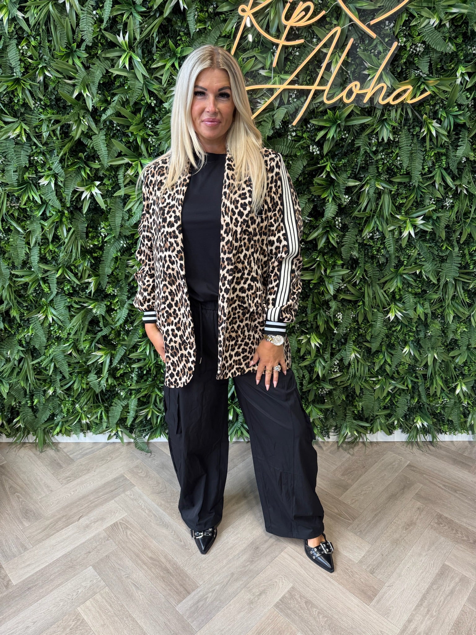 Blazer panterprint met bies camel