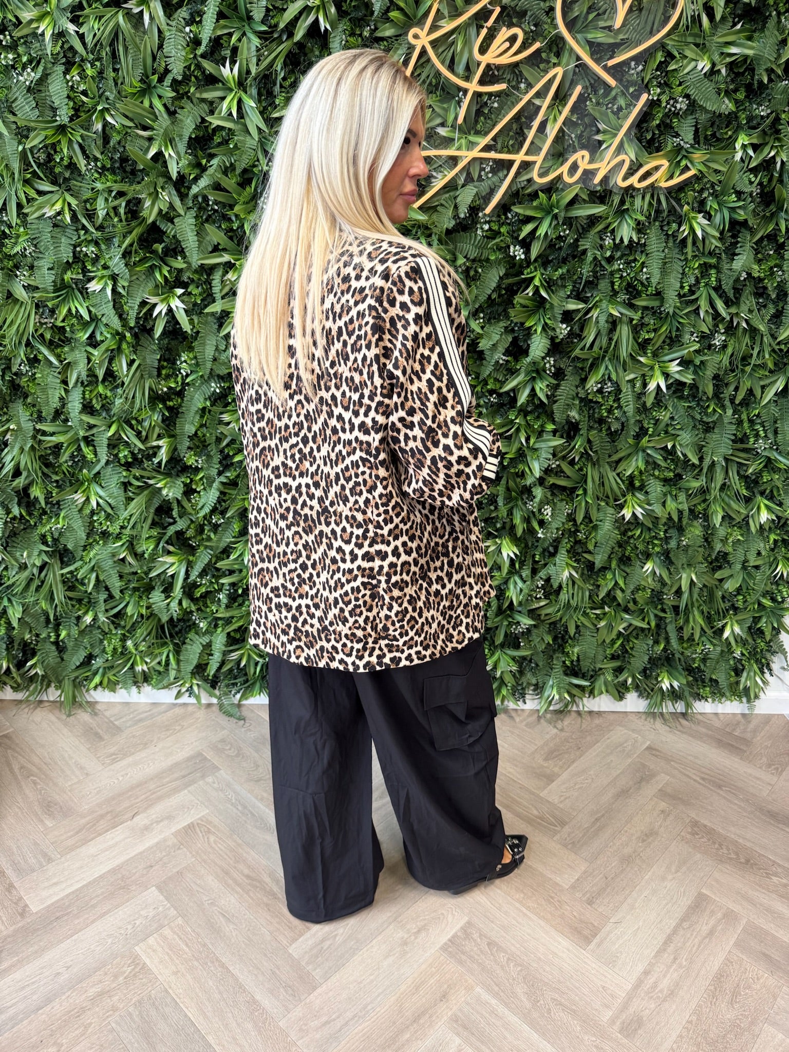 Blazer panterprint met bies camel