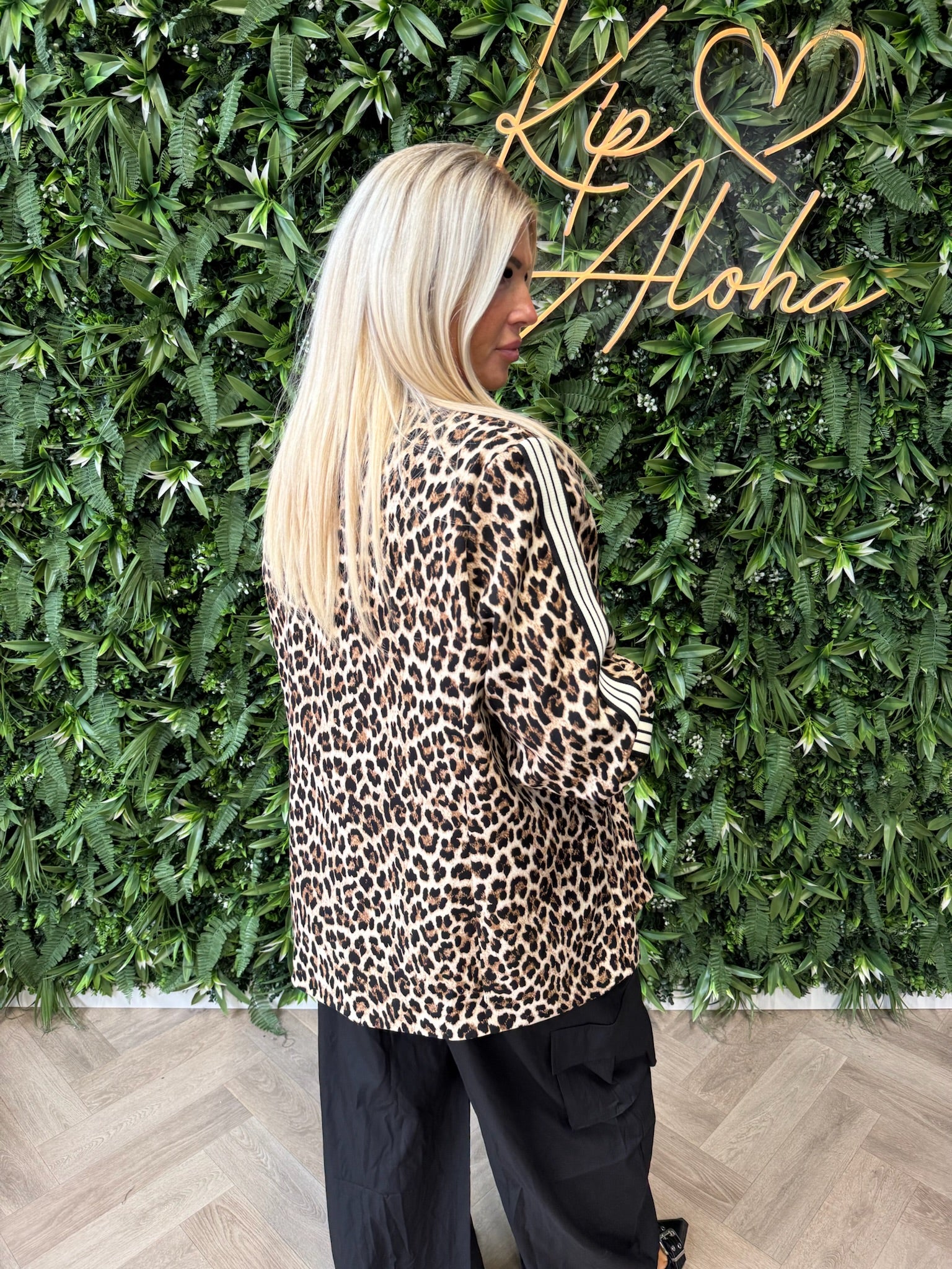 Blazer panterprint met bies camel