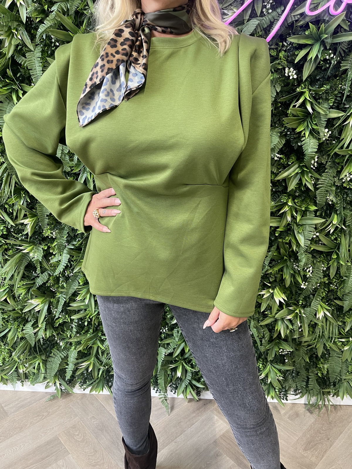 Sweater getailleerd detail uni groen