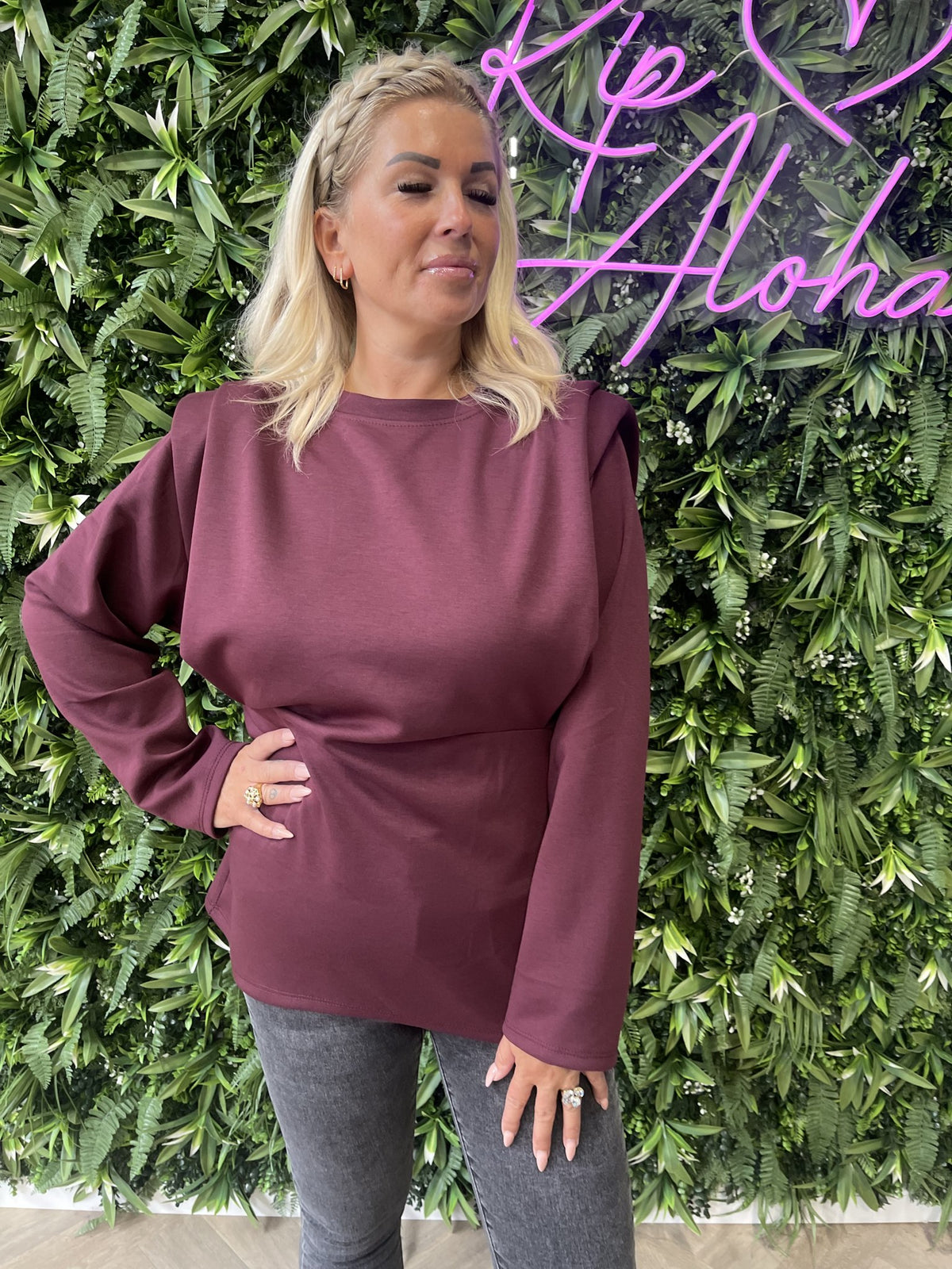 Sweater getailleerd detail uni bordeaux