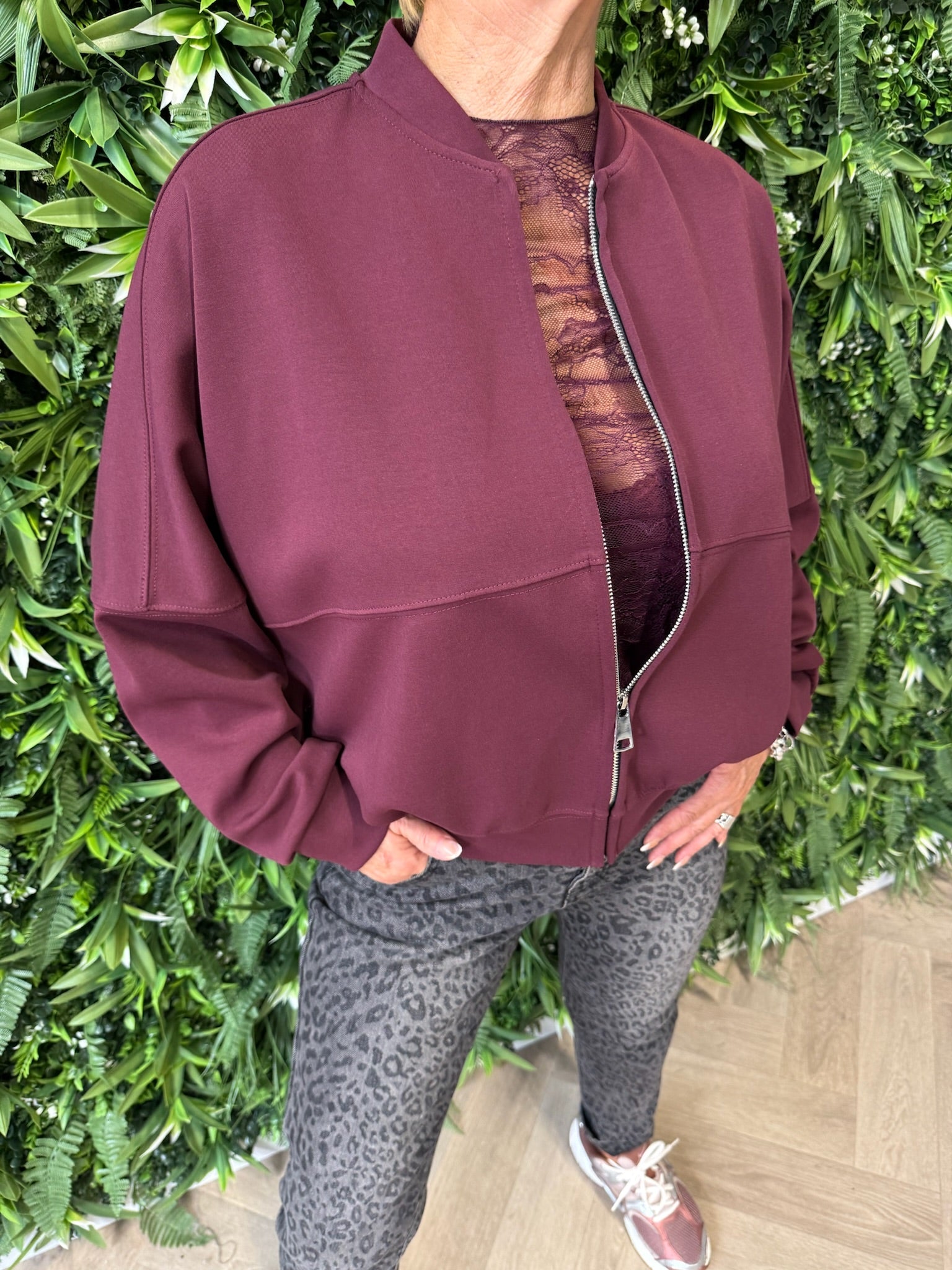Bomber vest met rits bordeaux