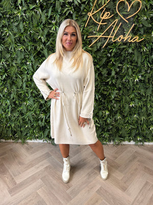 Jurk met veterdetails creme