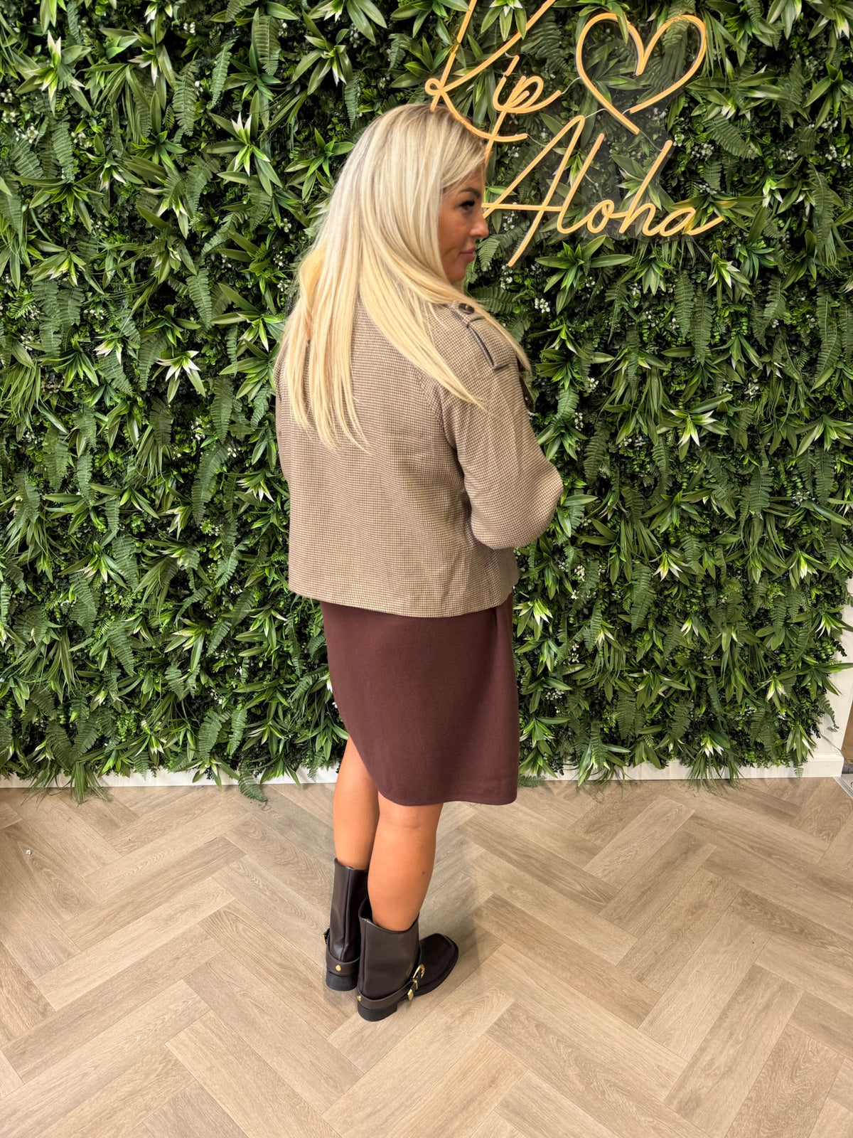 Korte trenchcoat pied de poule beige