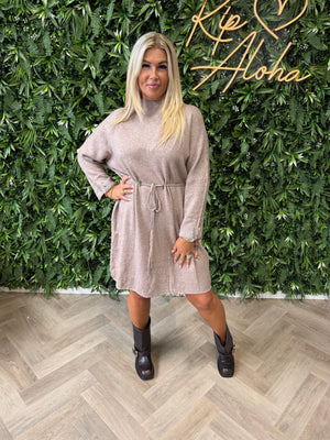 Jurk met veterdetails taupe