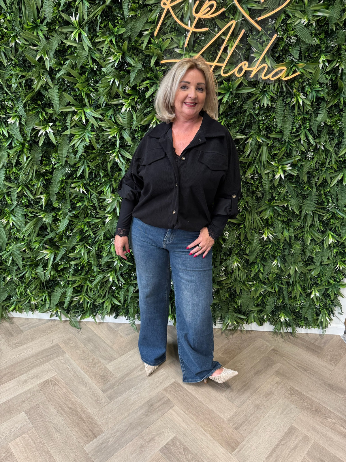 Corduroy blouse met zakken zwart