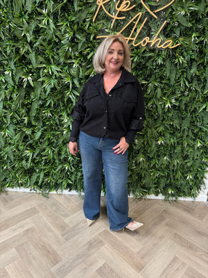Corduroy blouse met zakken zwart