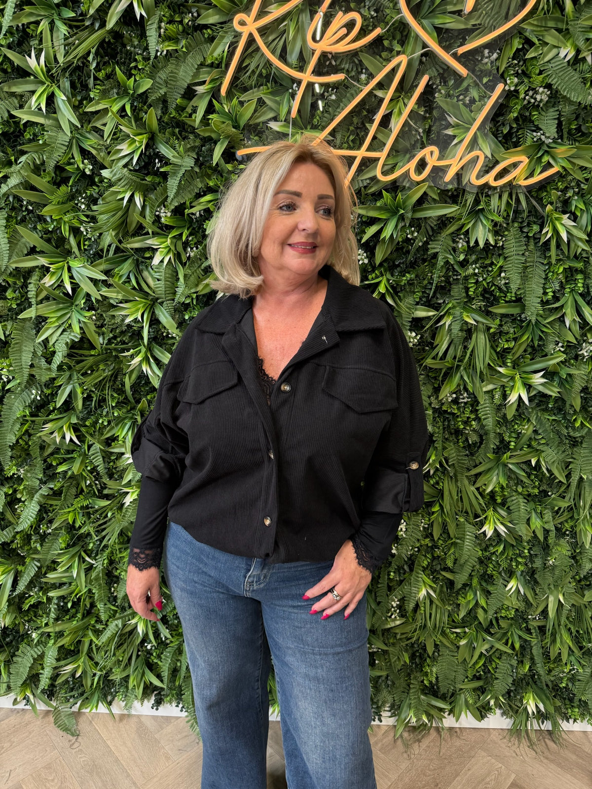 Corduroy blouse met zakken zwart