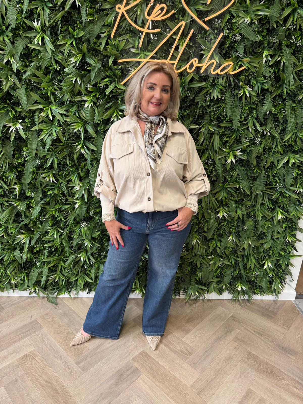 Corduroy blouse met zakken creme