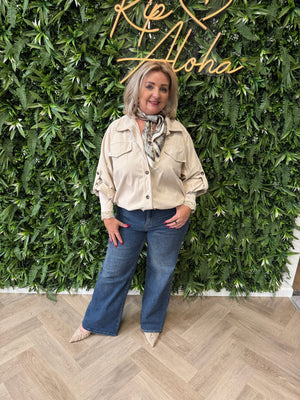 Corduroy blouse met zakken creme