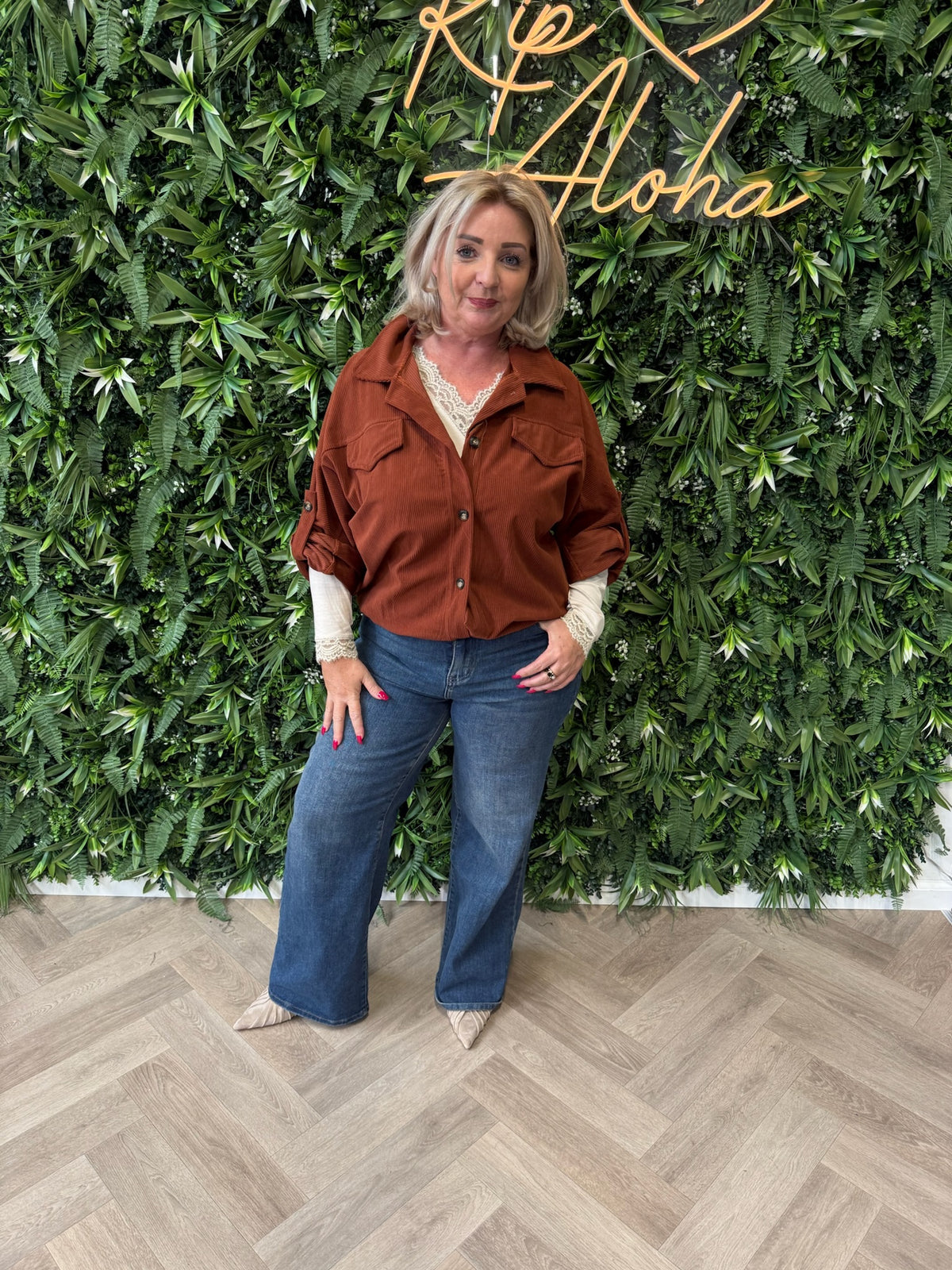 Corduroy blouse met zakken brique
