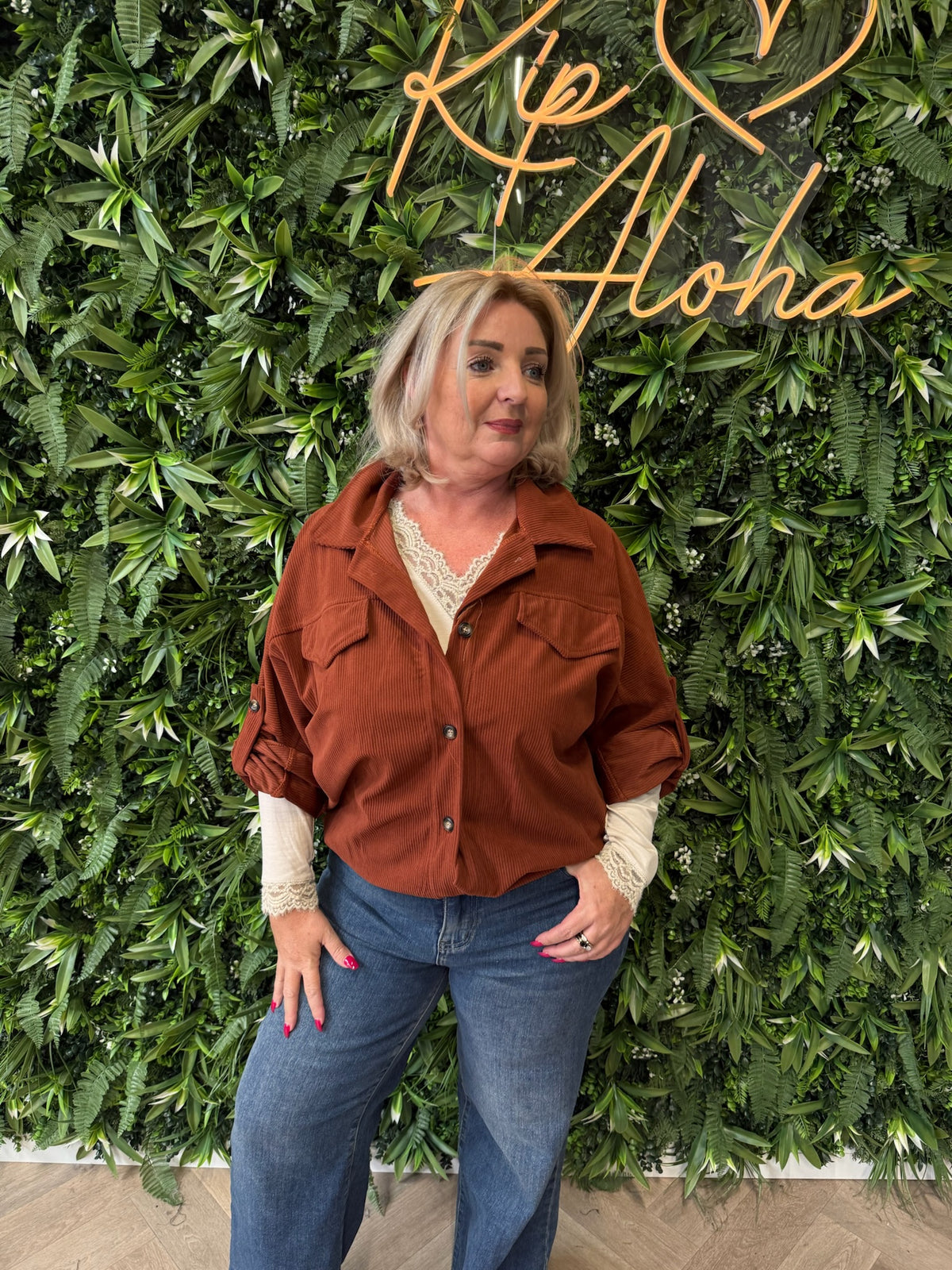Corduroy blouse met zakken brique