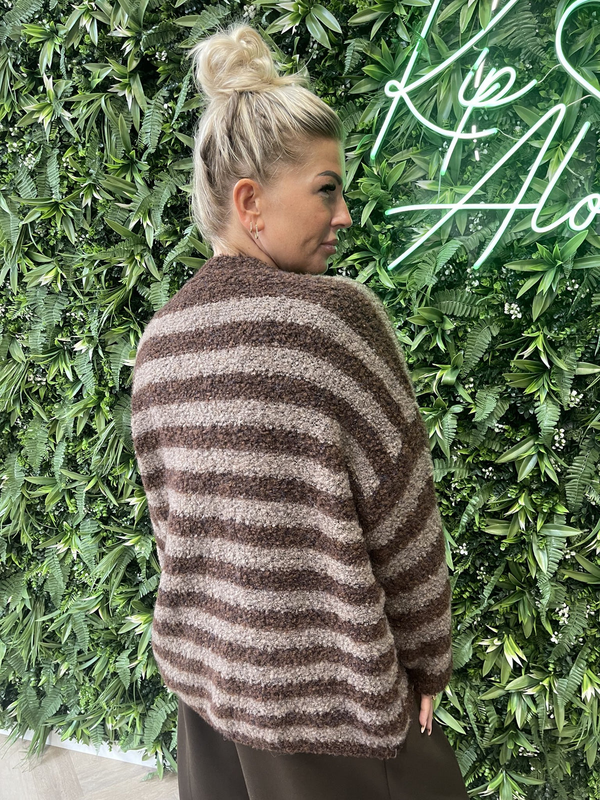 Boucle vest met strepen bruin/donkerbruin