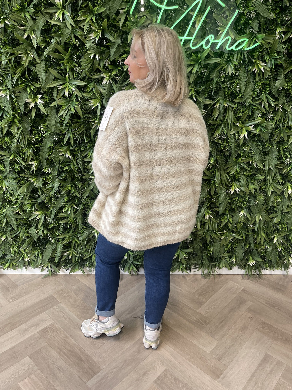 Boucle vest met strepen beige/roomwit