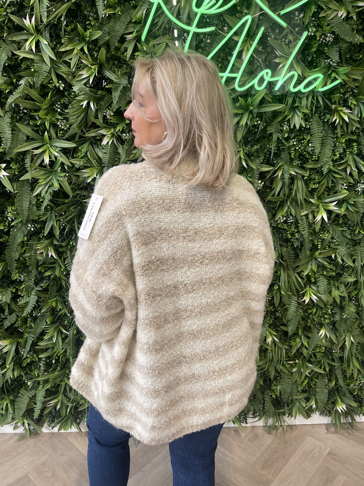 Boucle vest met strepen beige/roomwit