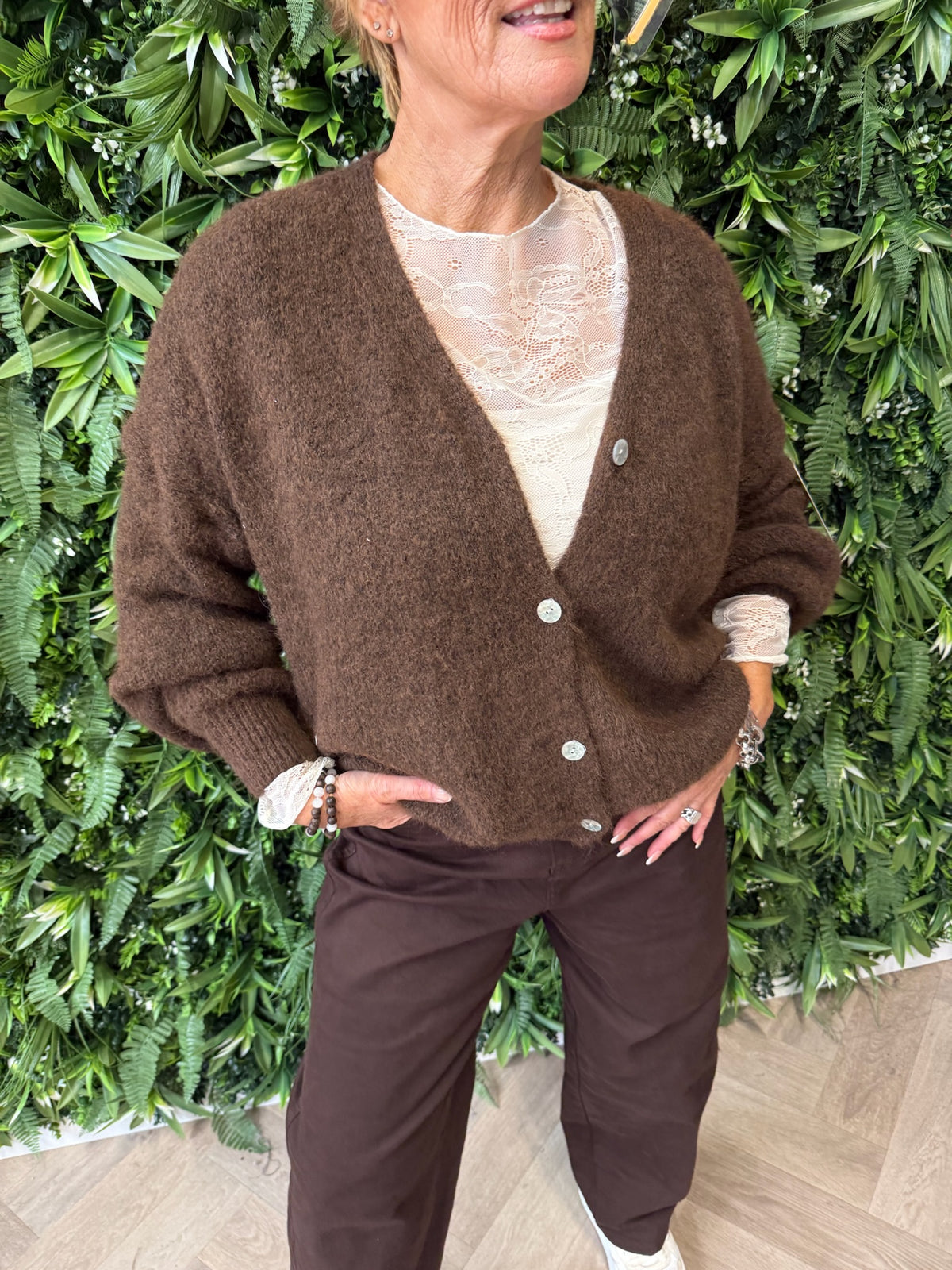 Gebreid vest oversized donkerbruin