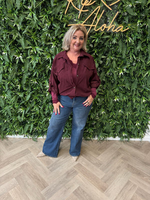 Corduroy blouse met zakken bordeaux