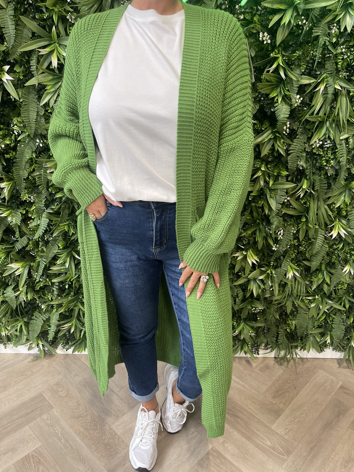 Lang gebreid vest groen