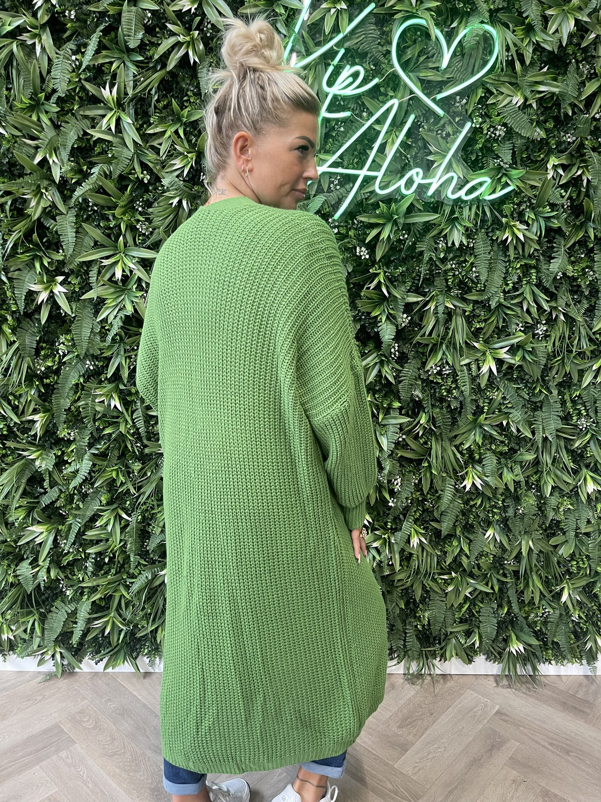 Lang gebreid vest groen