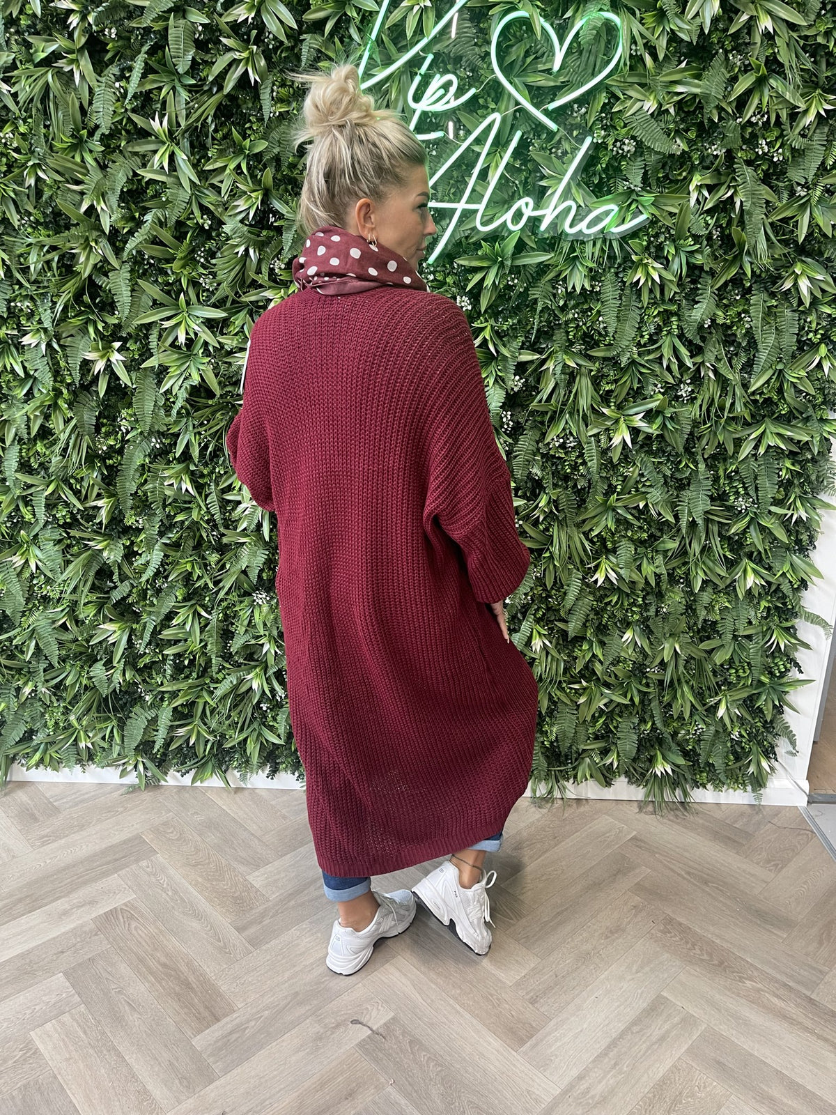 Lang gebreid vest bordeaux