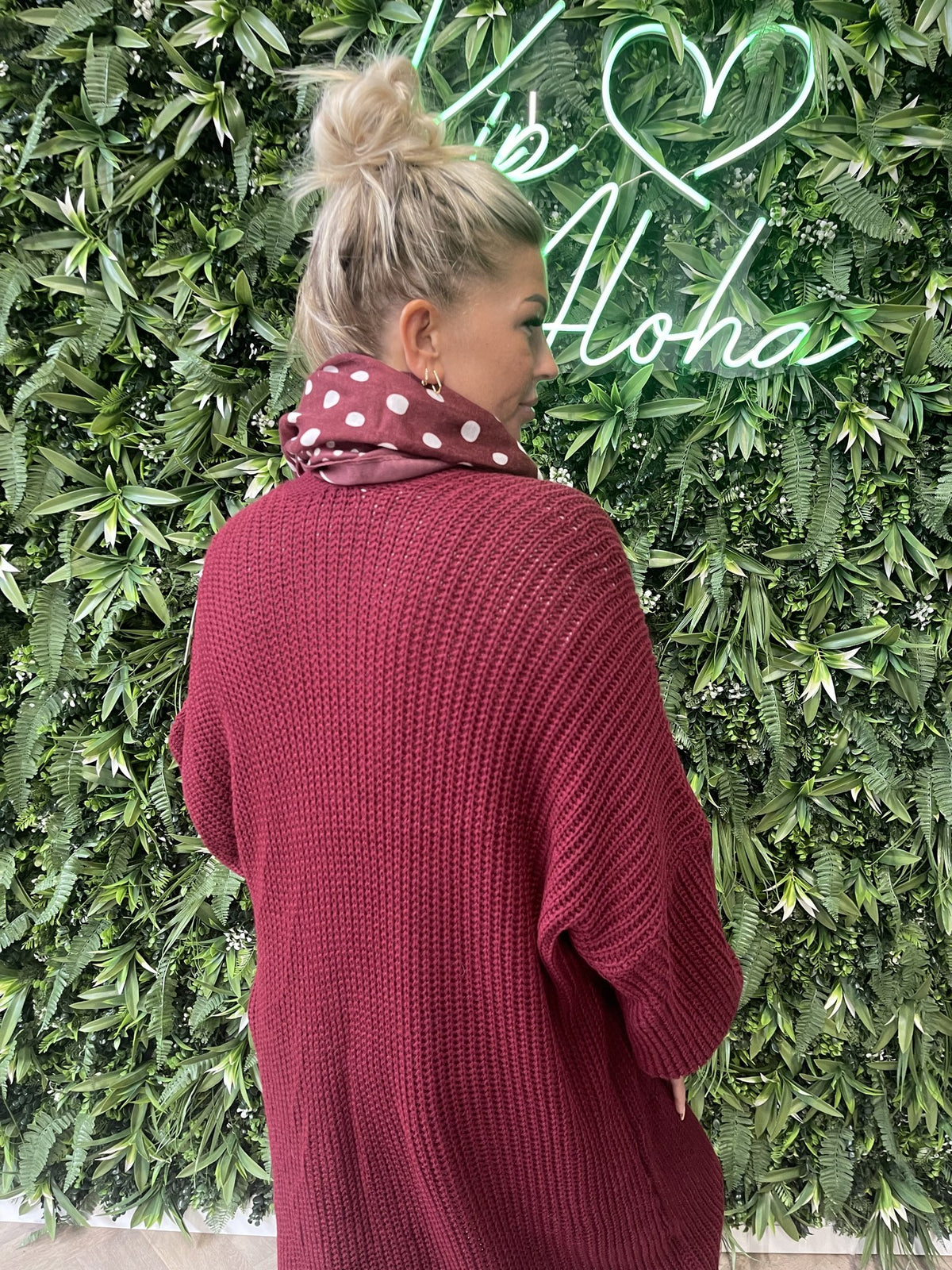 Lang gebreid vest bordeaux