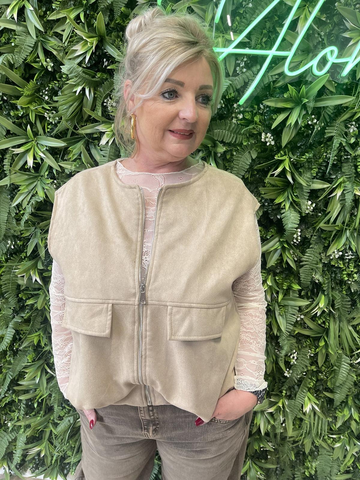 Suedelook gilet beige
