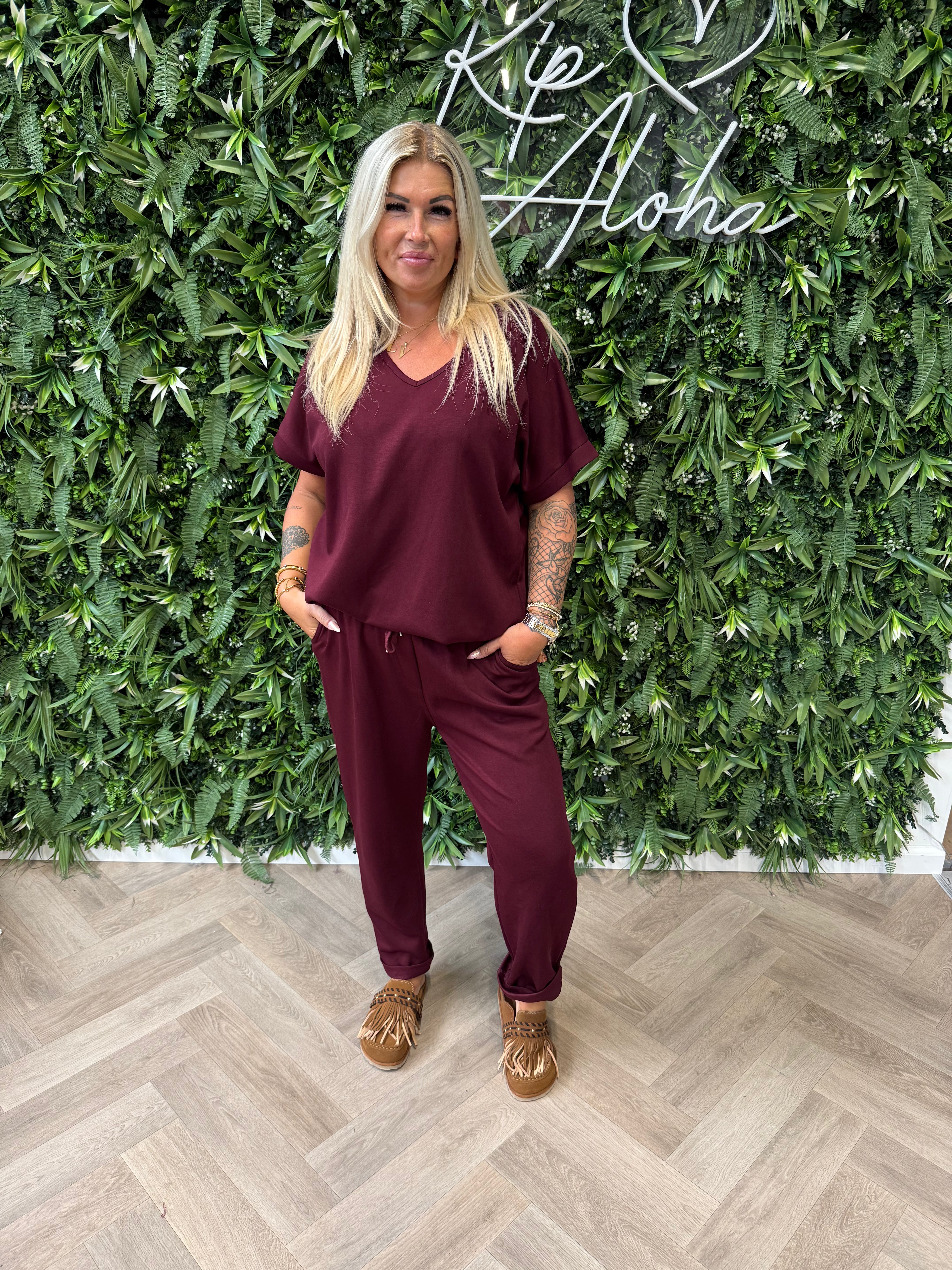 Tweedelig jogger set uni bordeaux