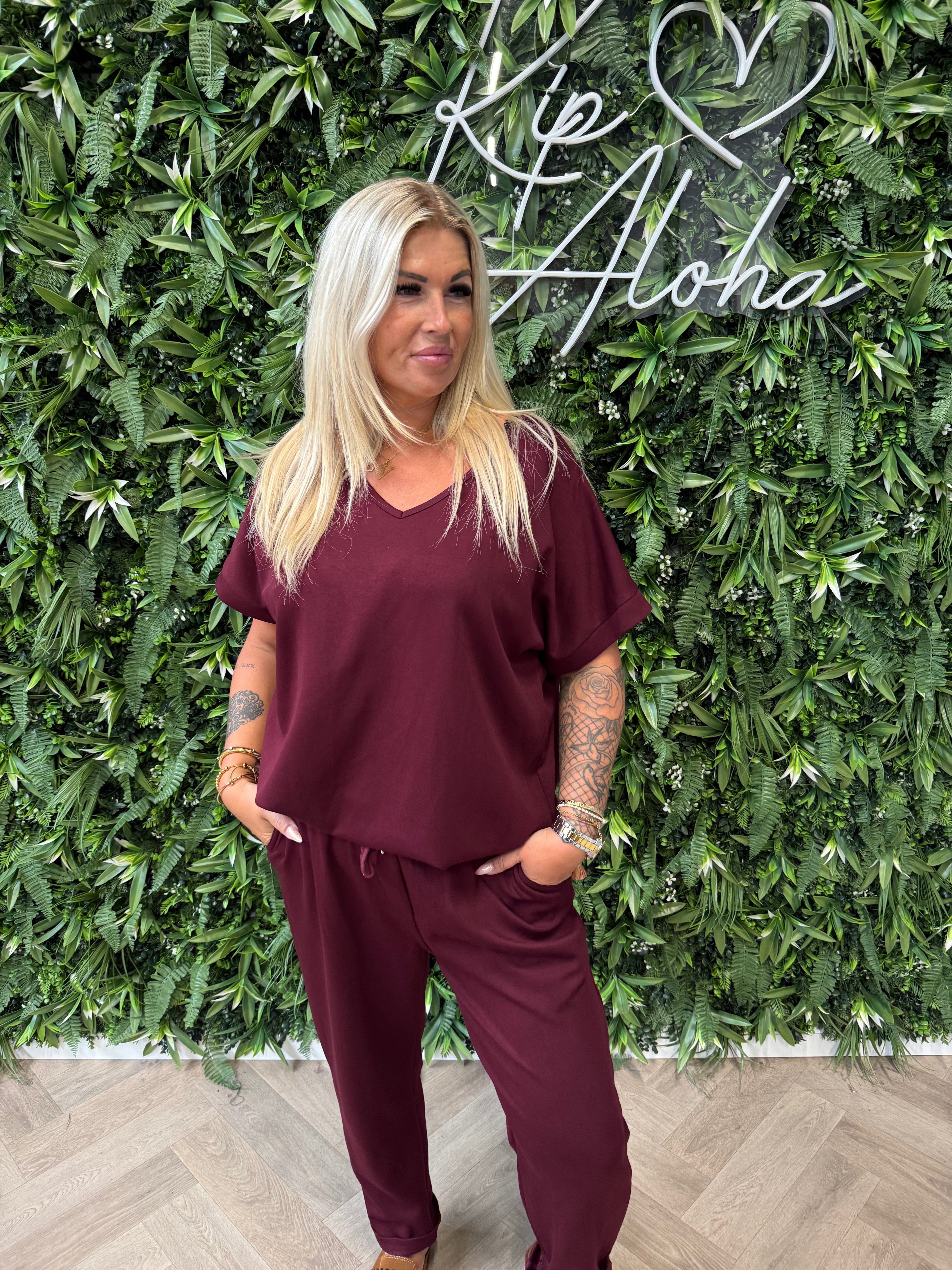 Tweedelig jogger set uni bordeaux