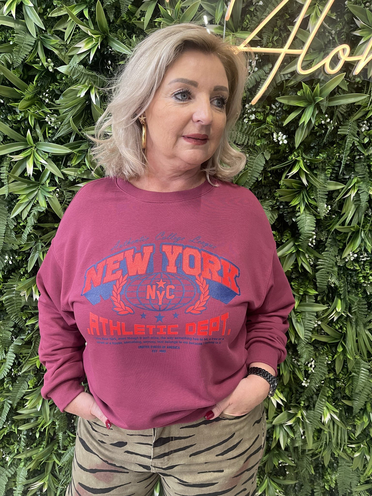 Sweater New York donkerroze