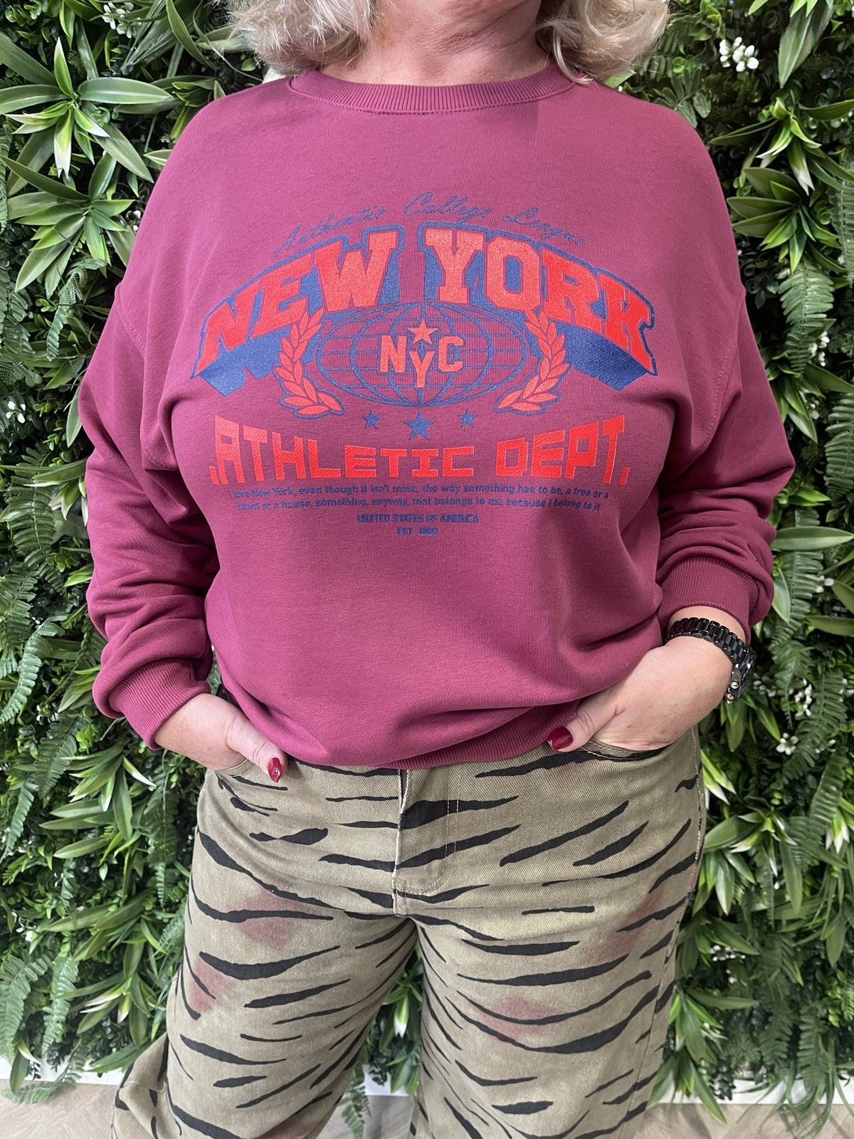 Sweater New York donkerroze
