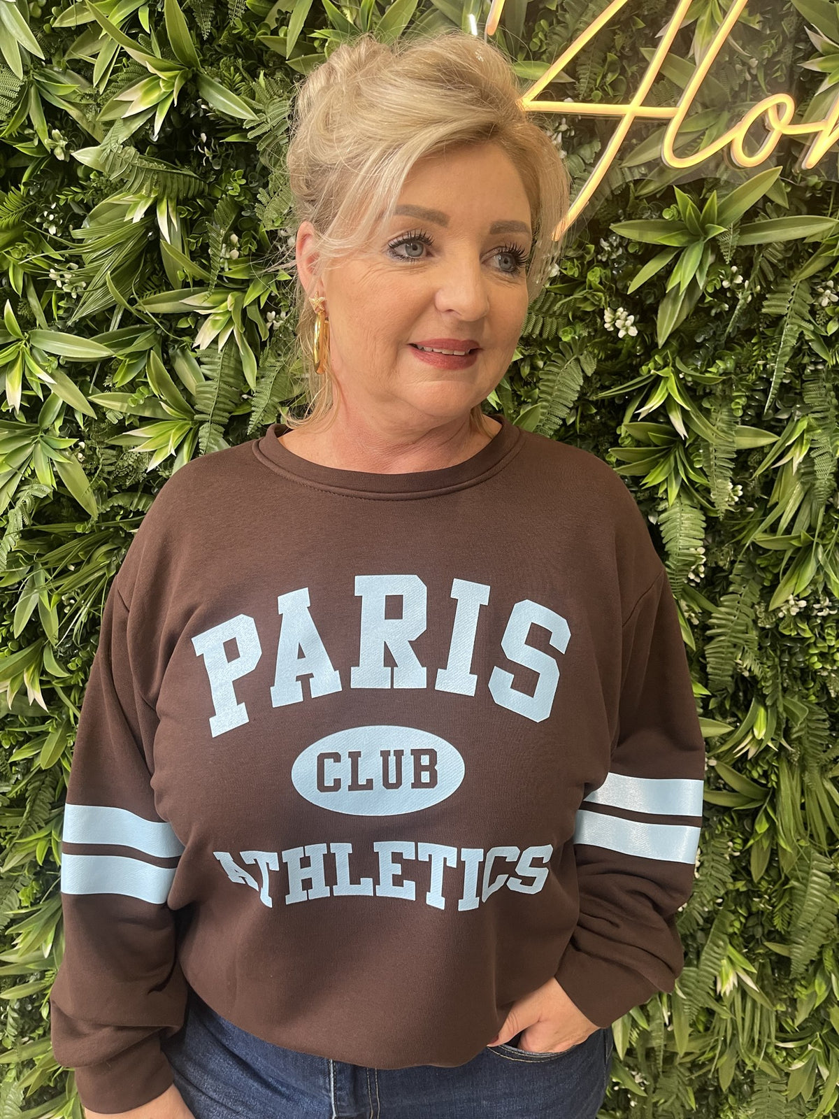 Trui Paris streep donkerbruin