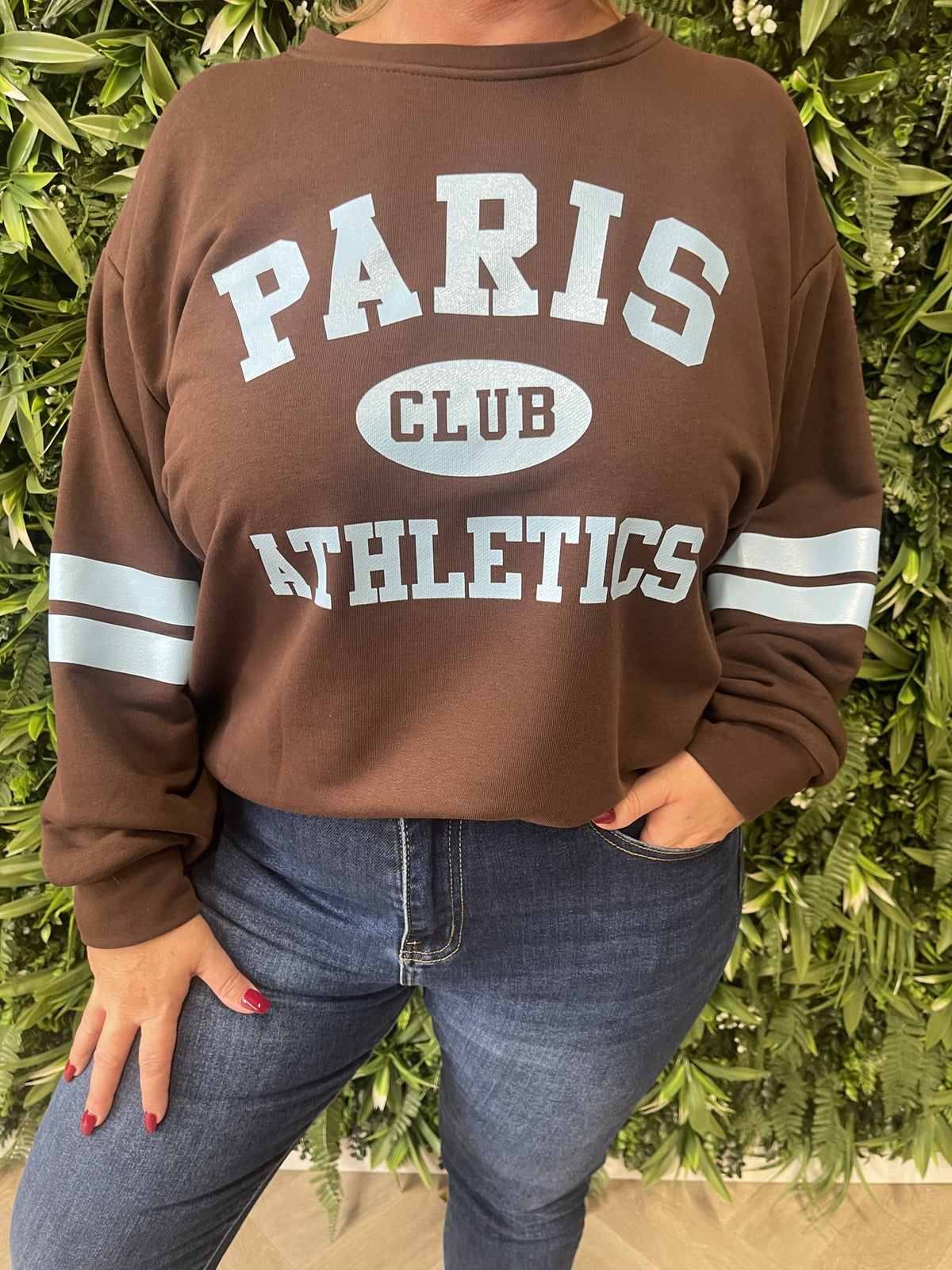 Trui Paris streep donkerbruin