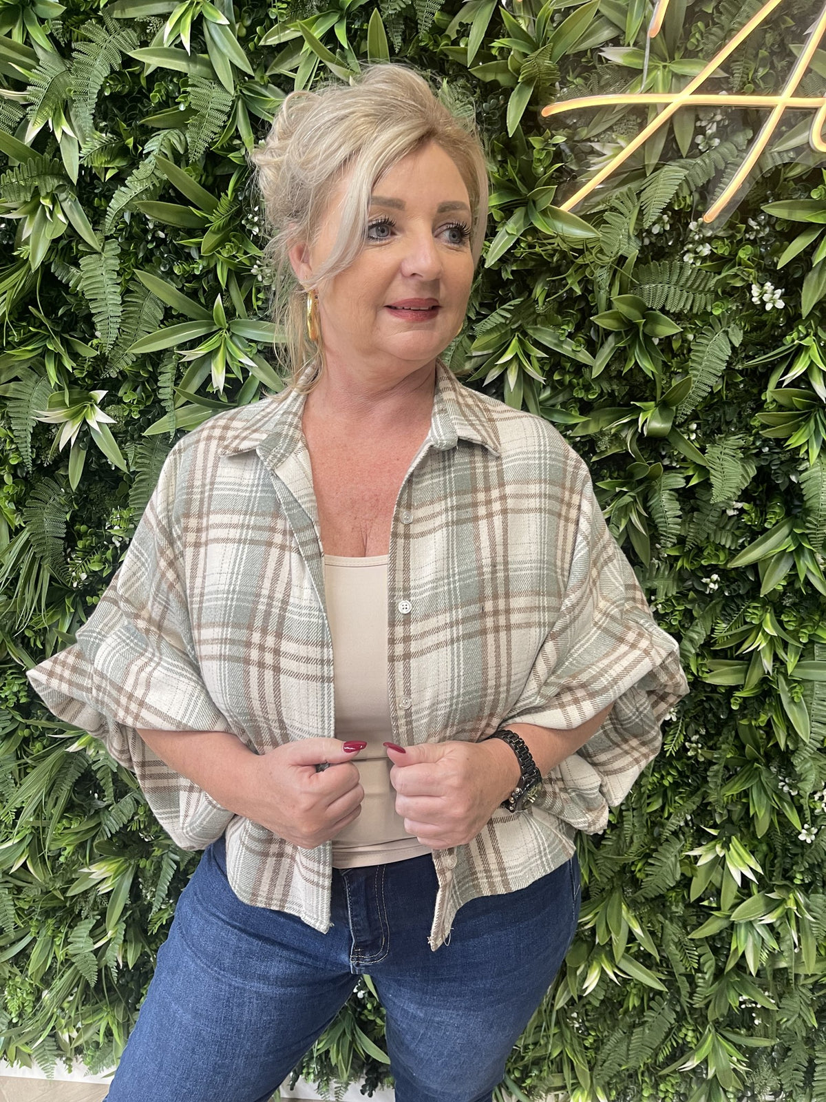 Houthakkers blouse pofmouwen lindegroen