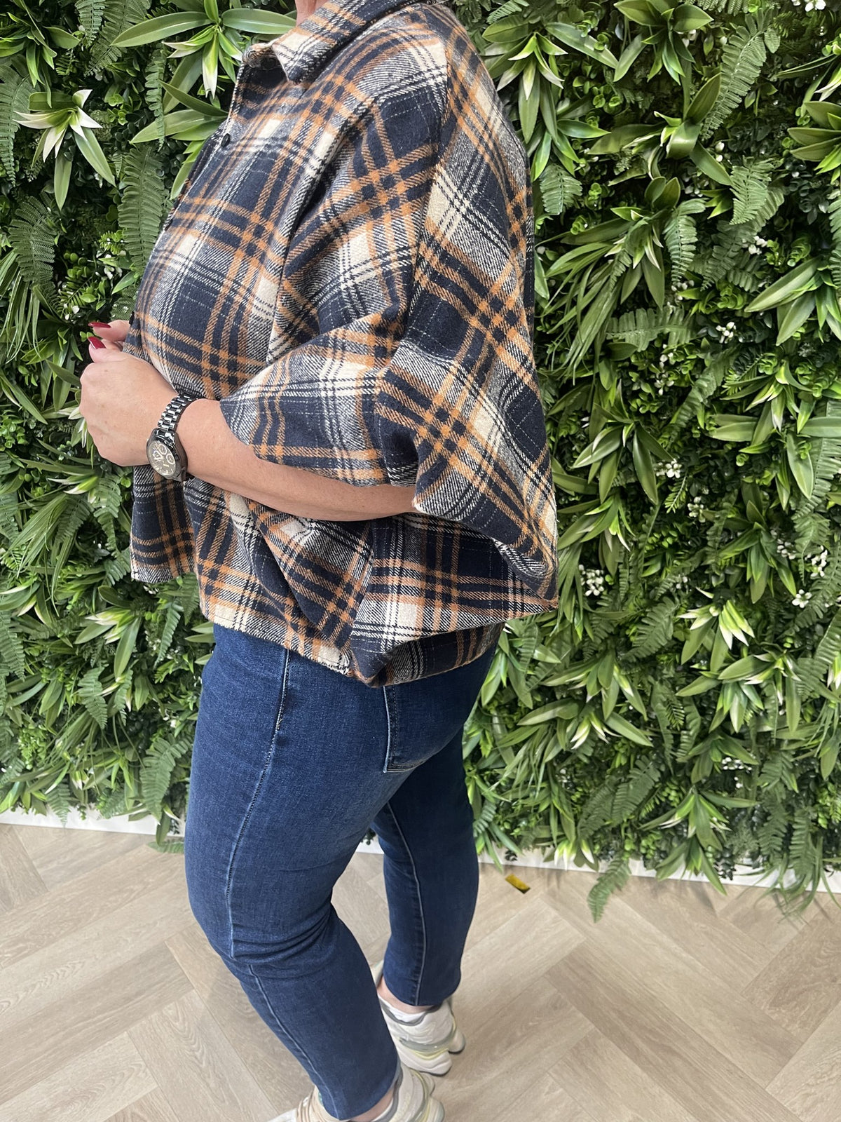 Houthakkers blouse pofmouwen marineblauw/roestbruin