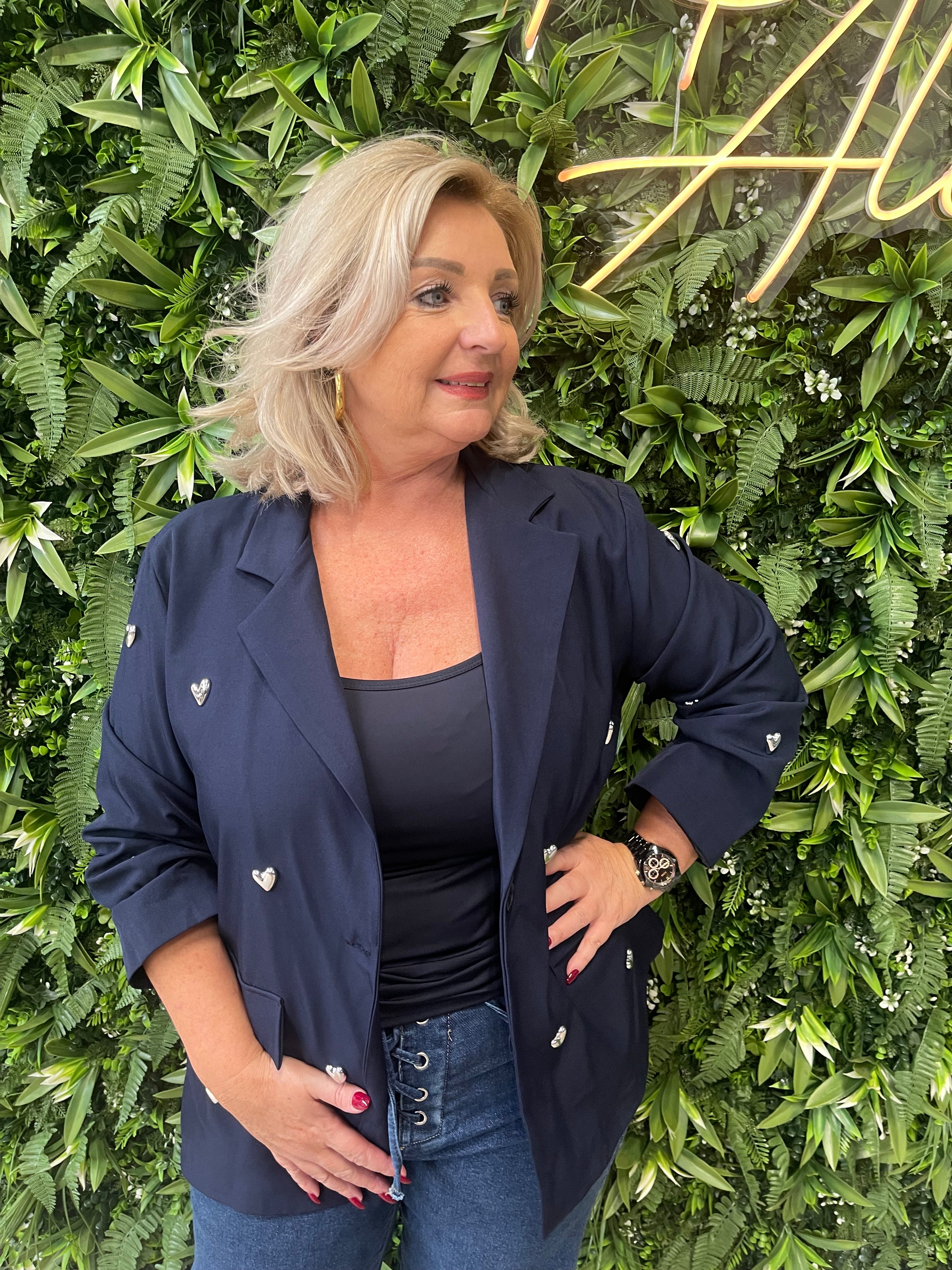 Blazer 3/4e mouwen met hartjes marineblauw