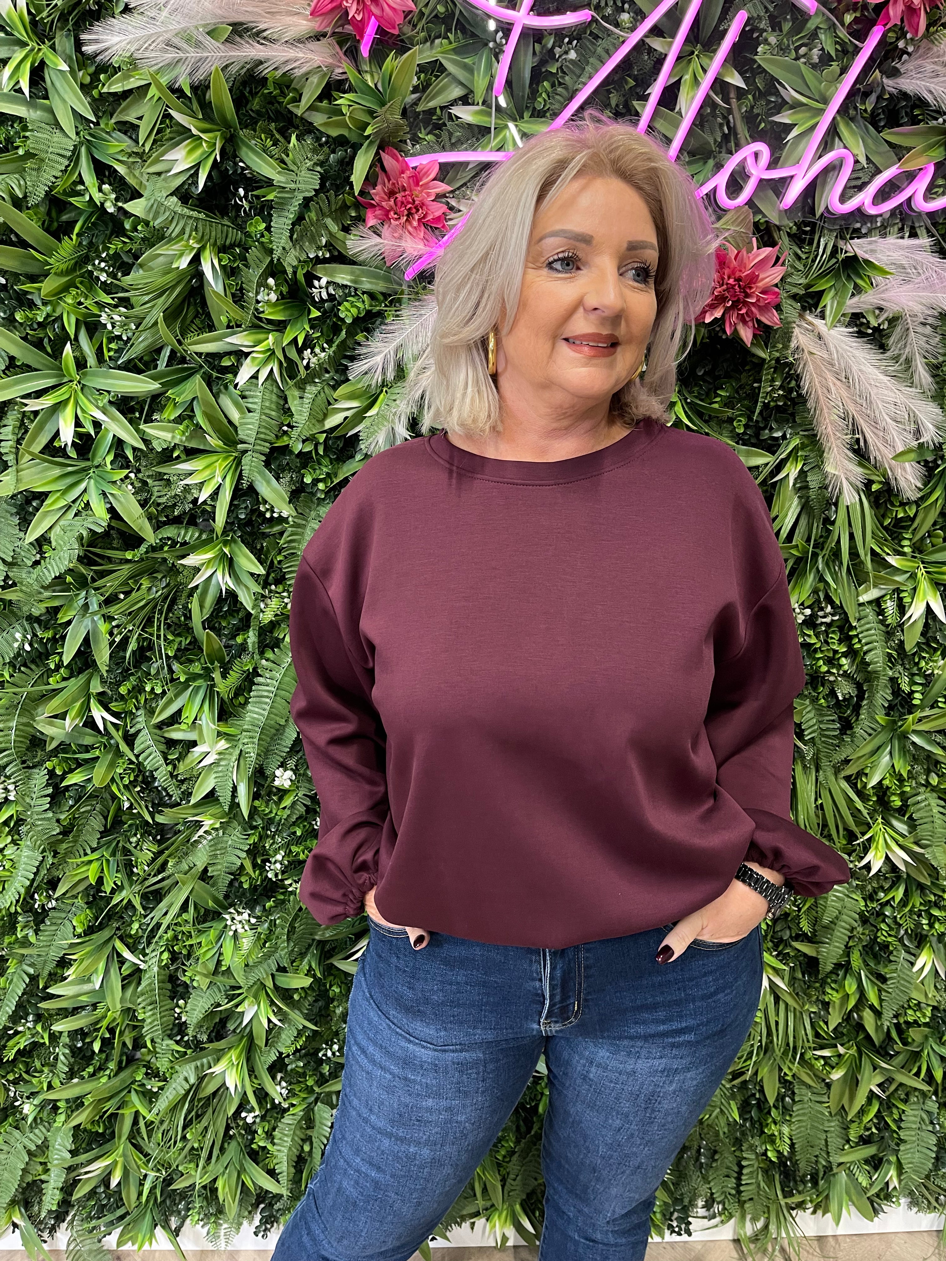 Sweater elastieken onderkant bordeaux