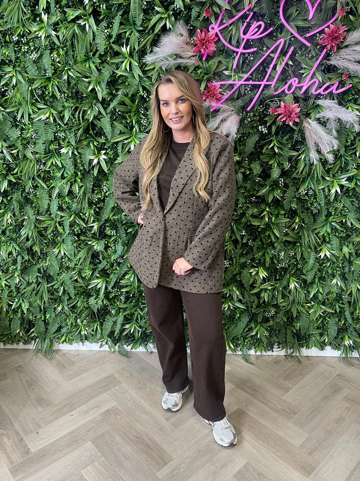 Blazer vissengraat met hartjes bruin