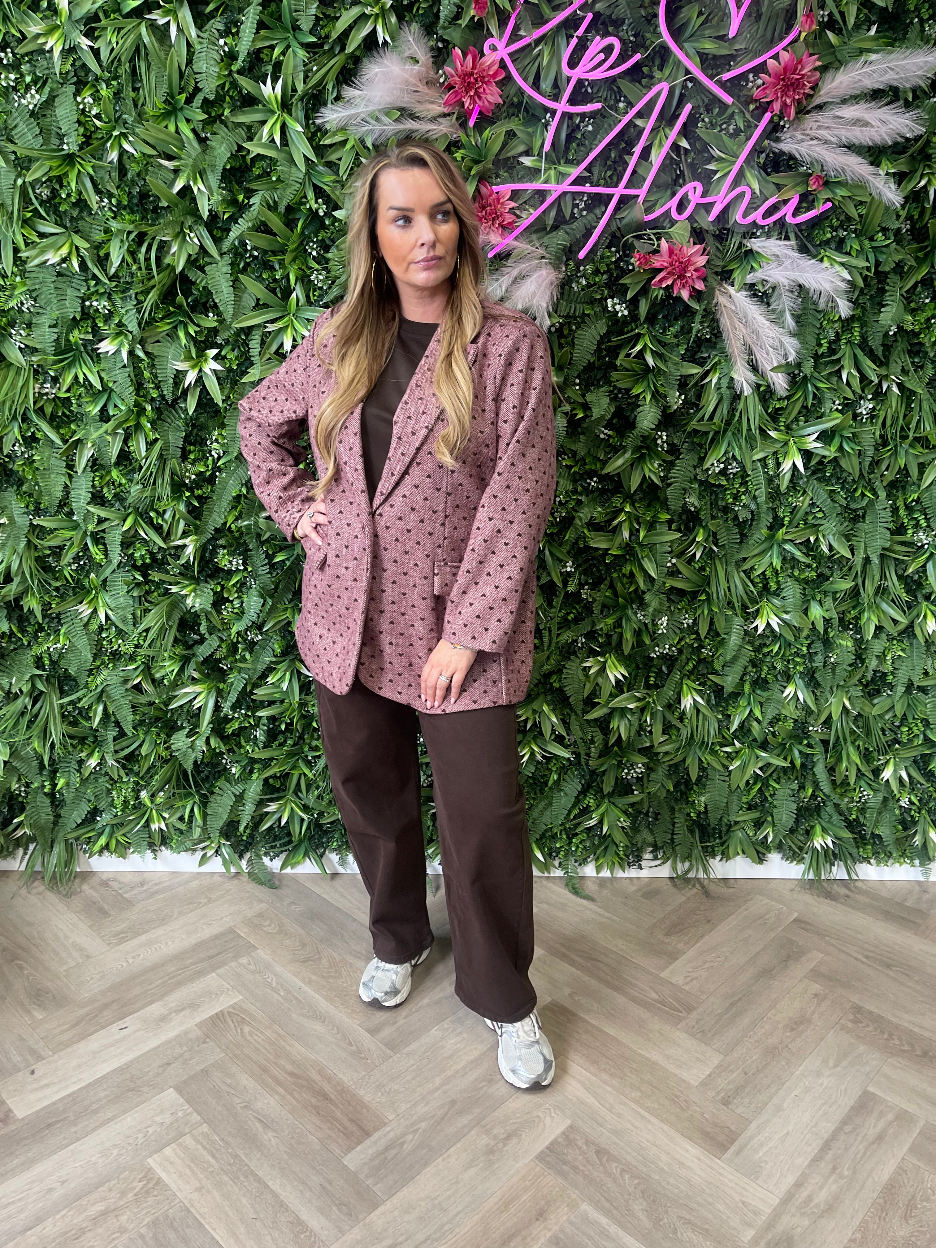 Blazer vissengraat met hartjes bordeaux