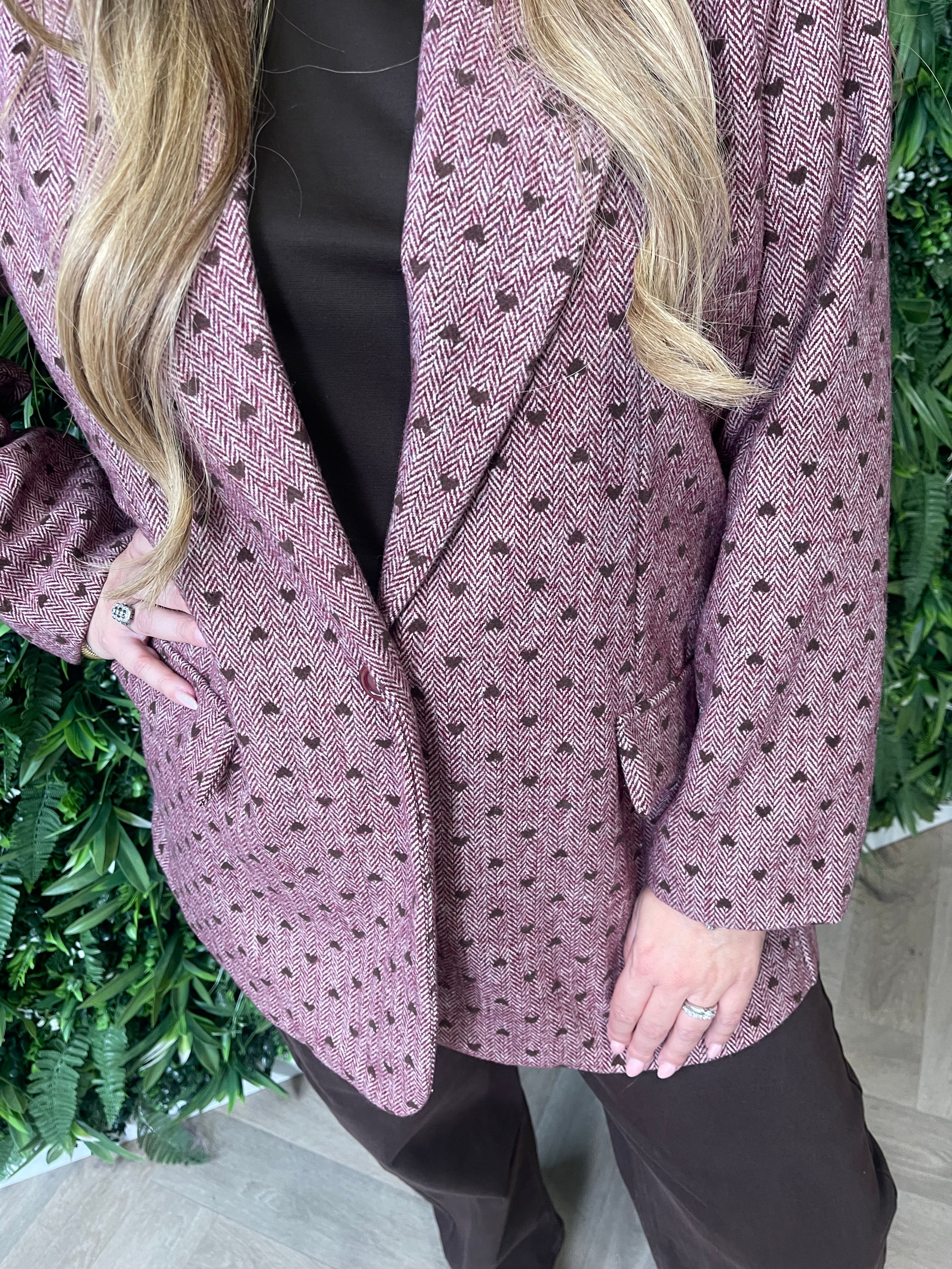 Blazer vissengraat met hartjes bordeaux