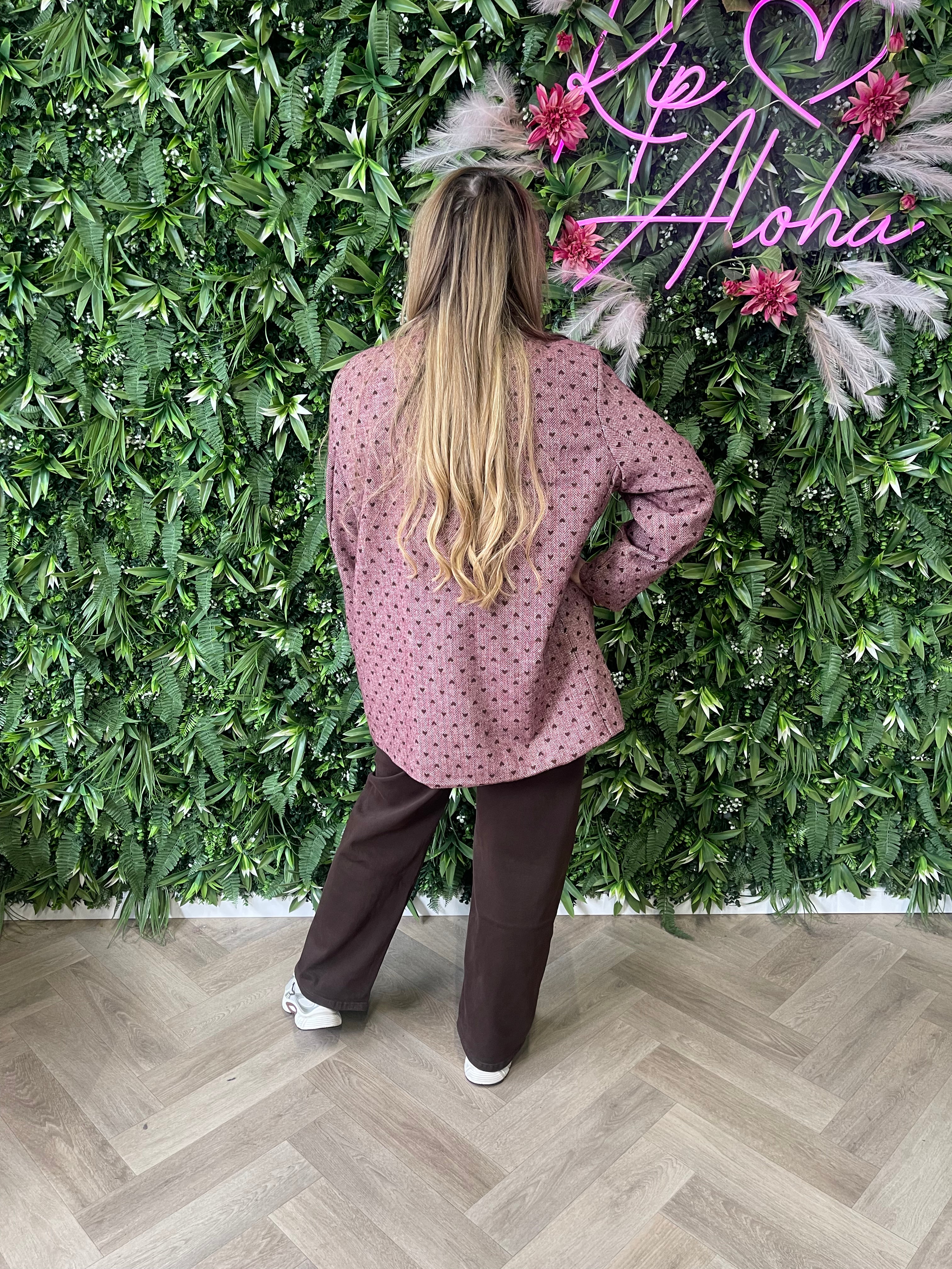 Blazer vissengraat met hartjes bordeaux