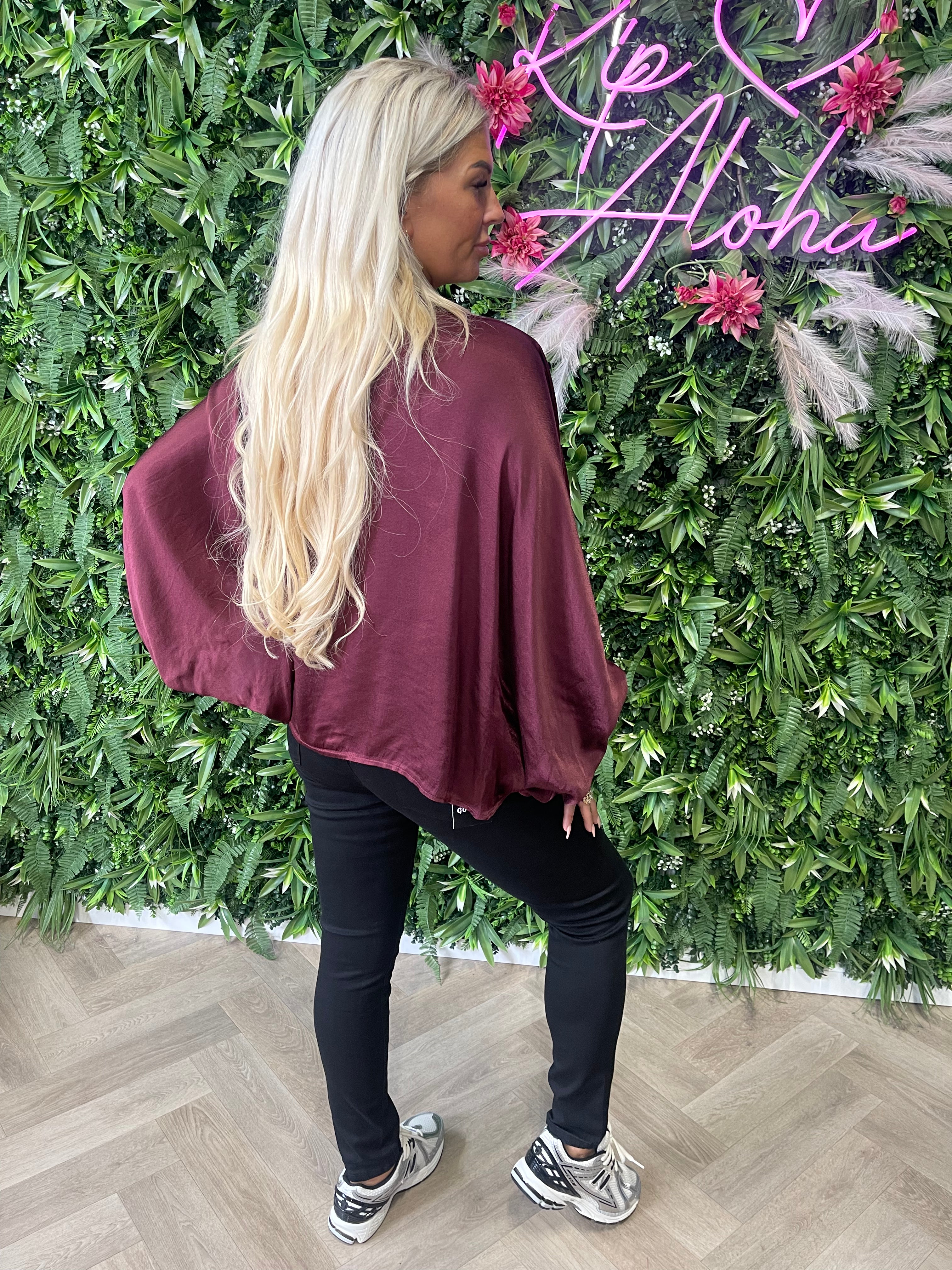 Silky blouse pofmouwen bordeaux