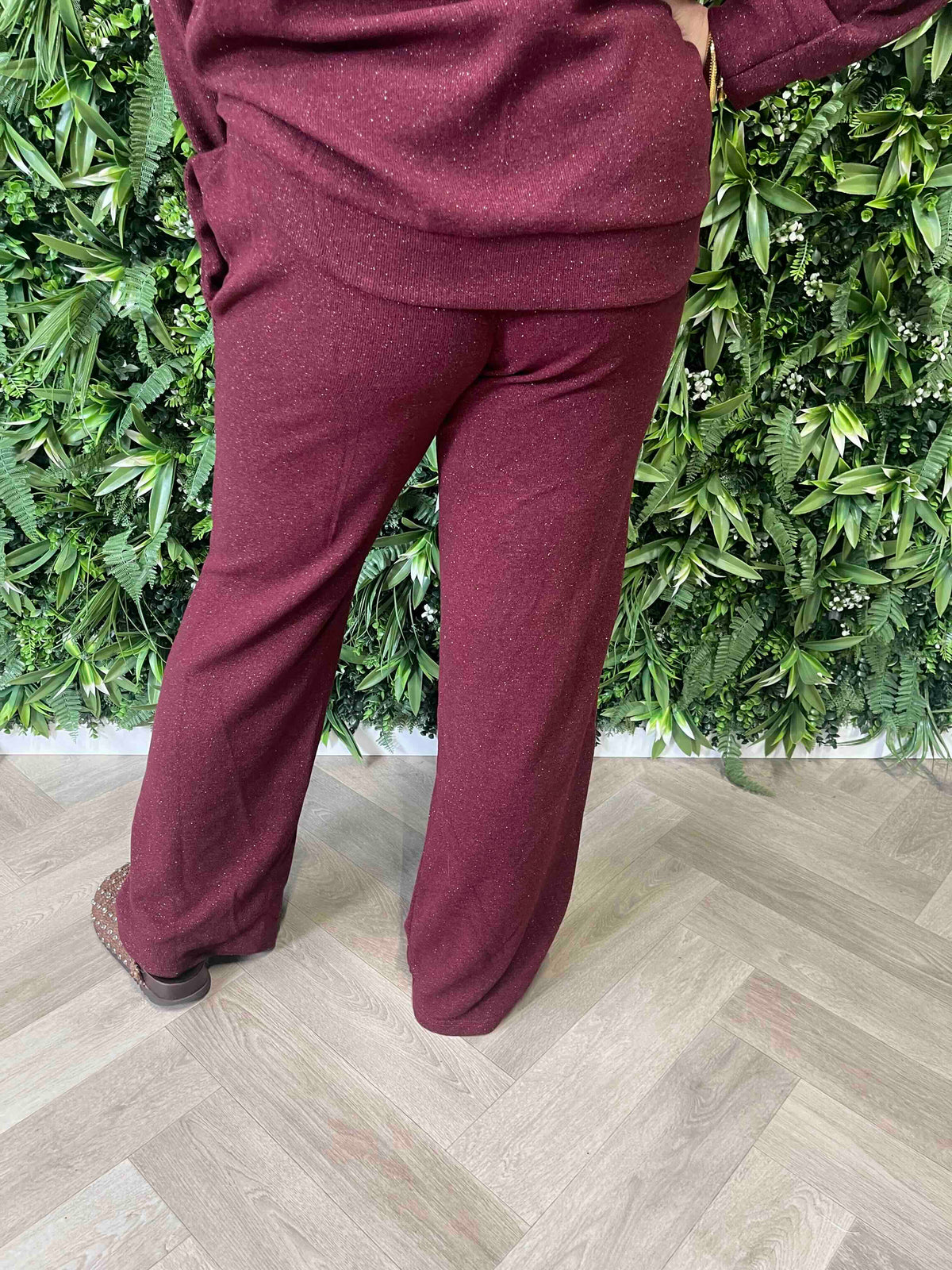 Tweedelig glitterset met sierknopen bordeaux