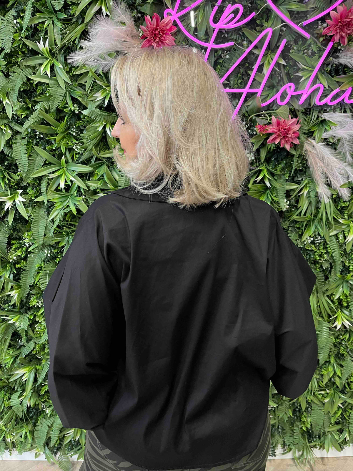 Blouse uni met vleermuismouwen zwart