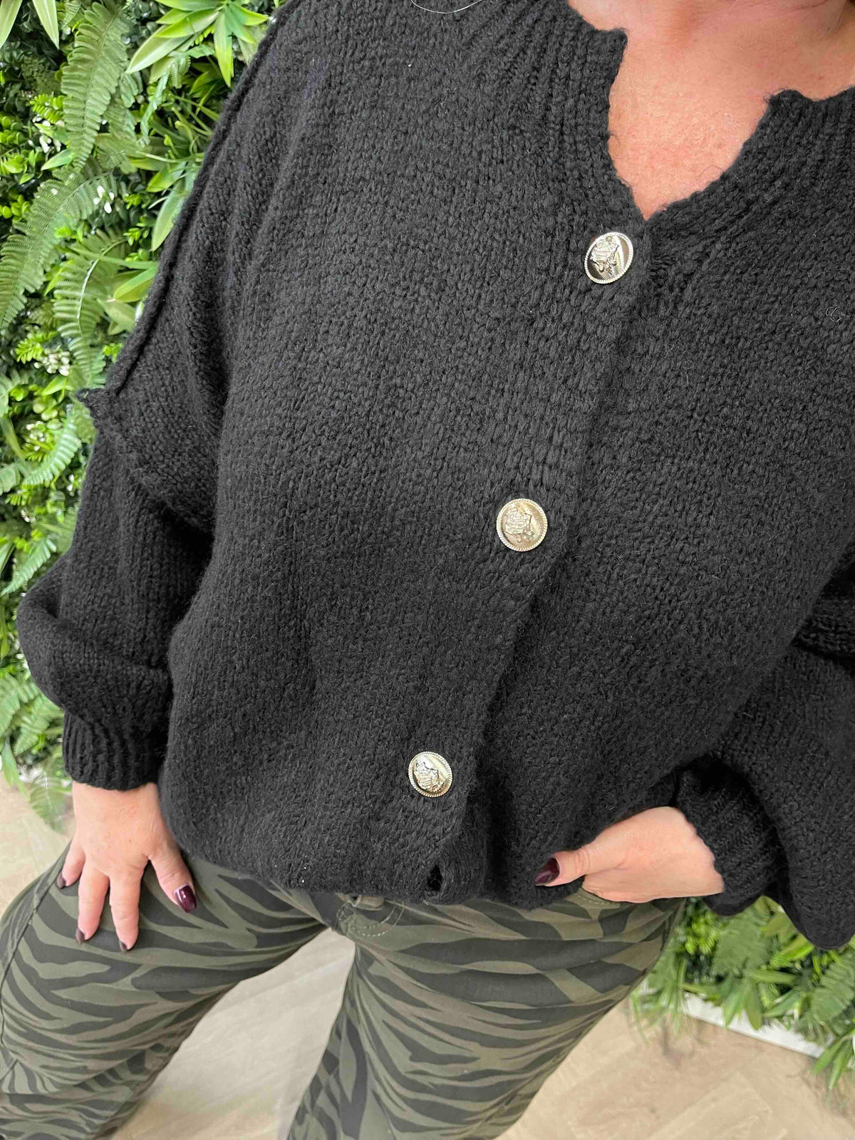 Grof gebreid vest met knoopsluiting zwart