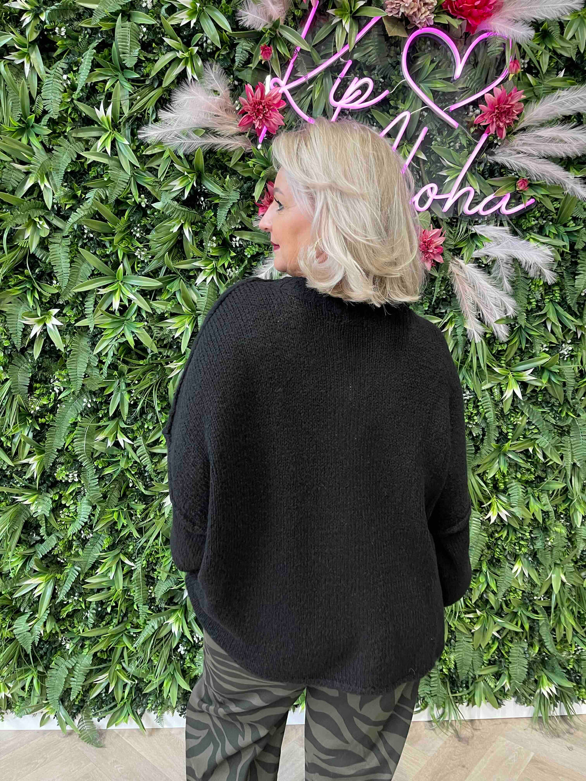 Grof gebreid vest met knoopsluiting zwart
