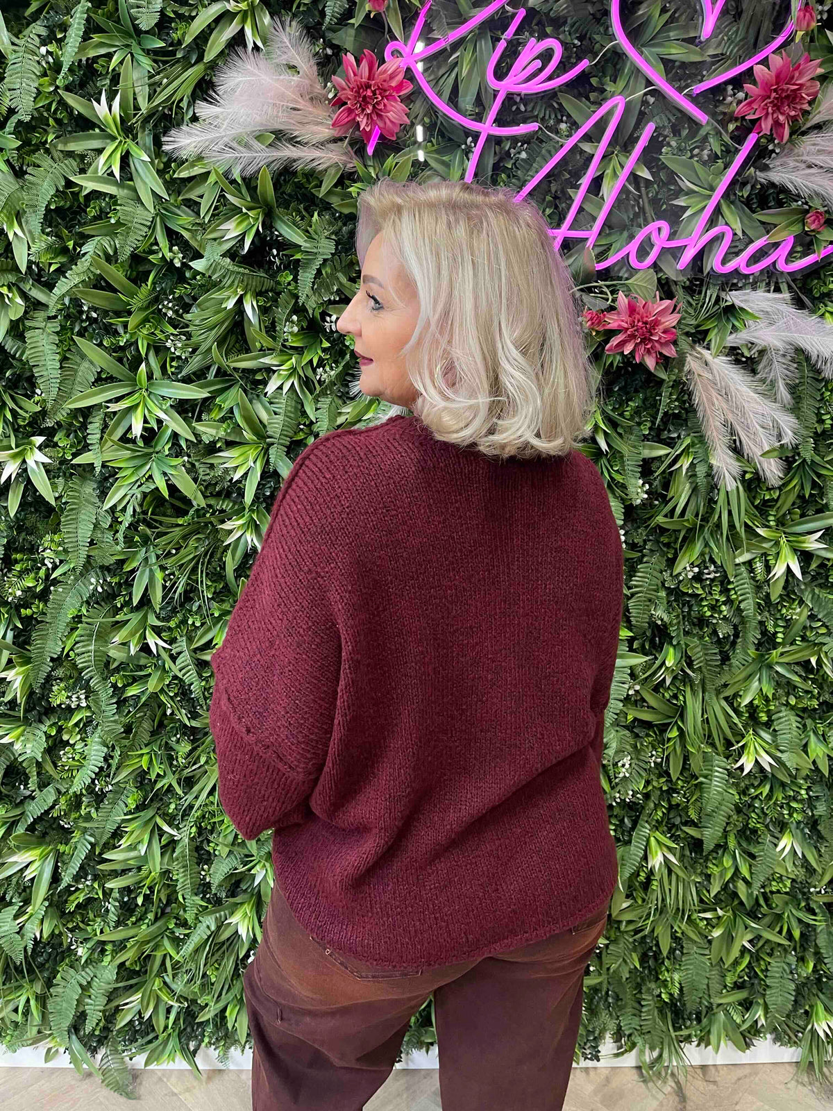 Grof gebreid vest met knoopsluiting bordeaux